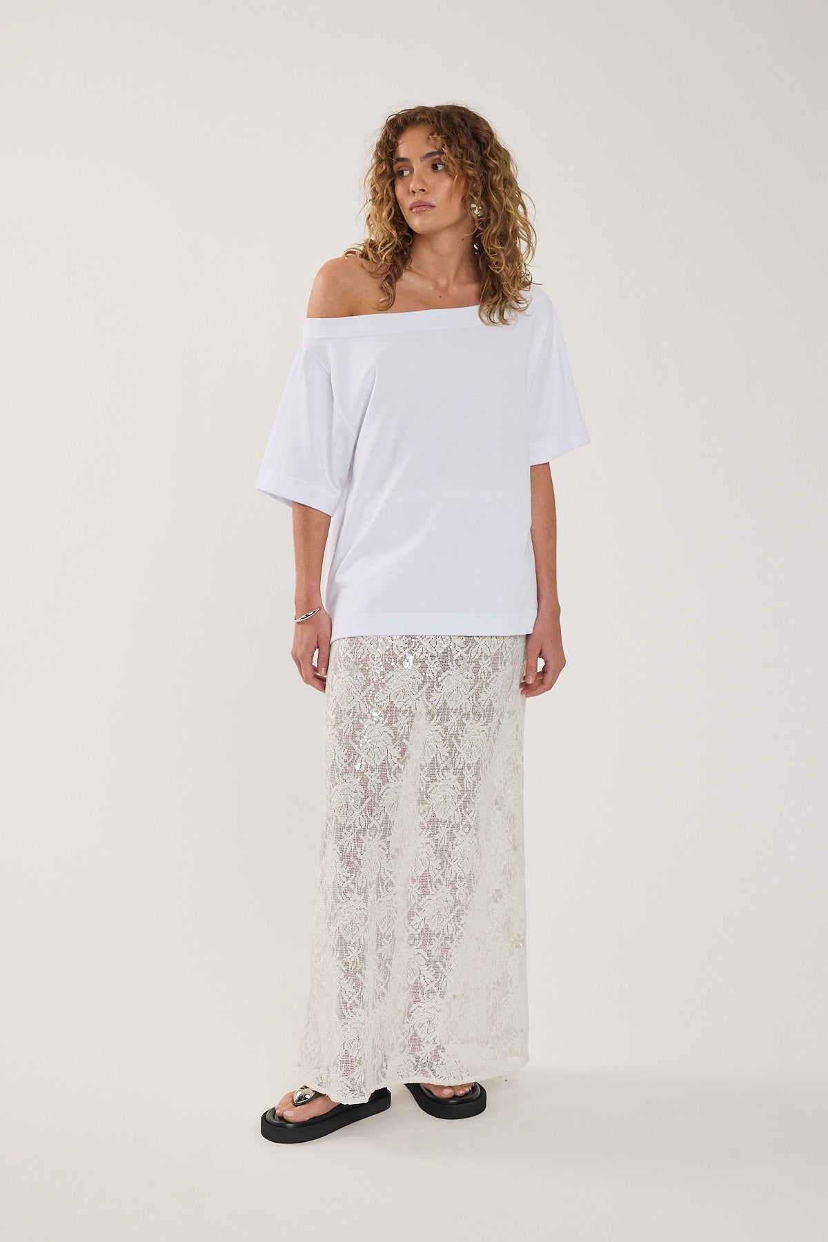 Perfect Stranger Oversized Boat Neck Tee White