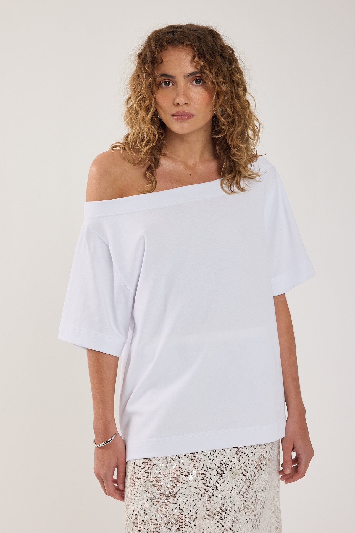 Perfect Stranger Oversized Boat Neck Tee White