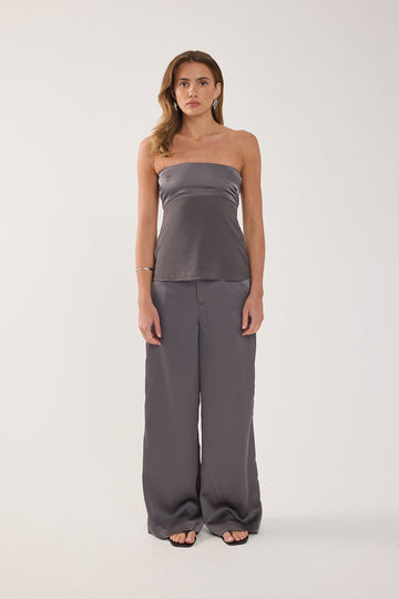 Perfect Stranger Ellie Strapless Satin Top Charcoal