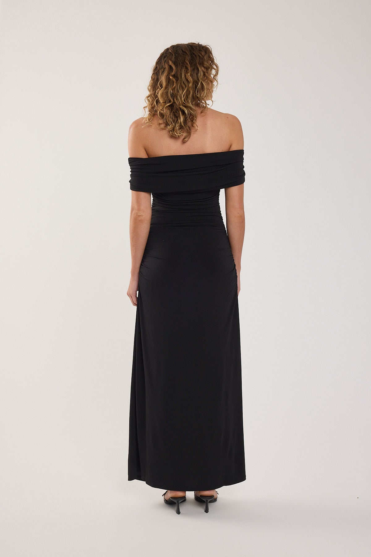 Perfect Stranger Rosetta Off Shoulder Maxi Dress Black