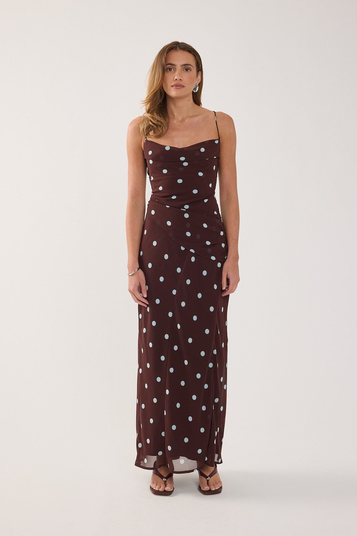Perfect Stranger Naya Polka Maxi Dress Blue/Brown Polka