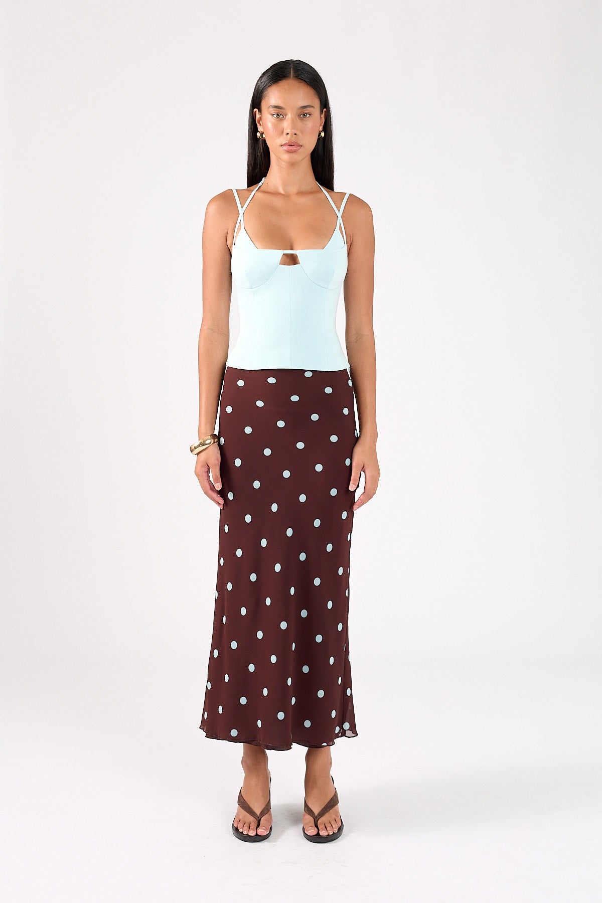 Perfect Stranger Naya Polka Maxi Skirt Blue/Brown Polka