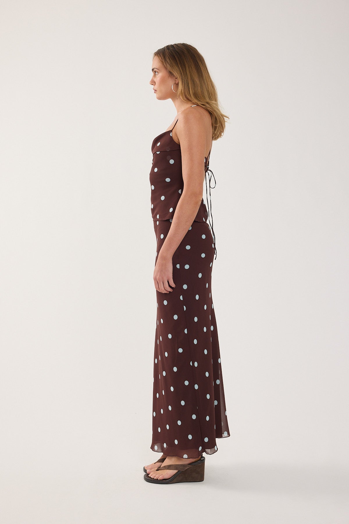 Perfect Stranger Naya Polka Maxi Skirt Blue/Brown Polka
