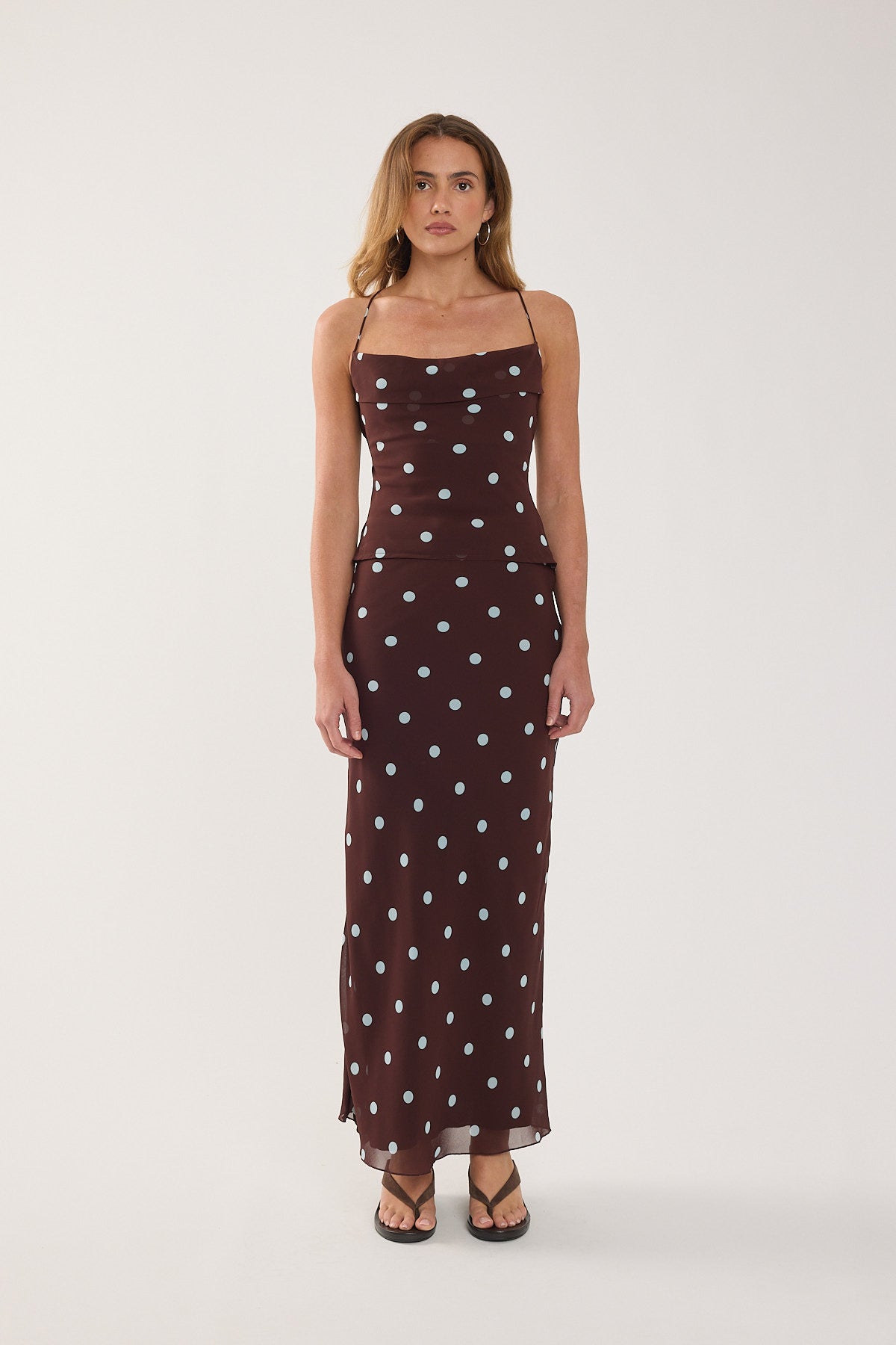 Perfect Stranger Naya Polka Maxi Skirt Blue/Brown Polka