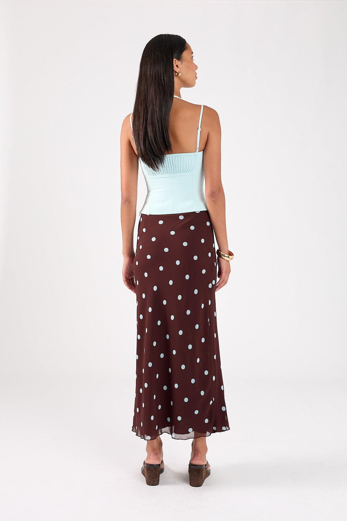 Perfect Stranger Naya Polka Maxi Skirt Blue/Brown Polka
