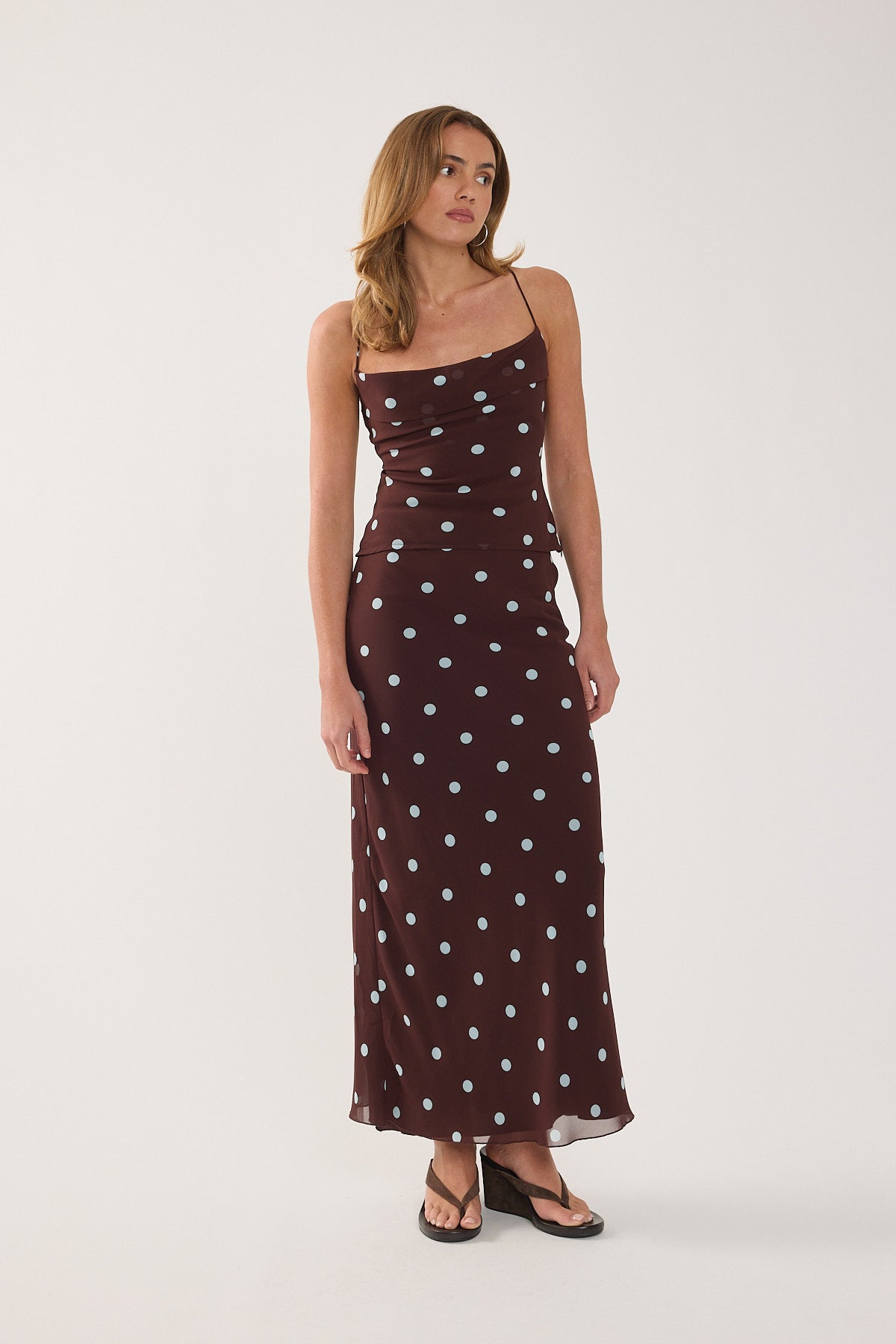 Perfect Stranger Naya Polka Tie Back Top Blue/Brown Polka