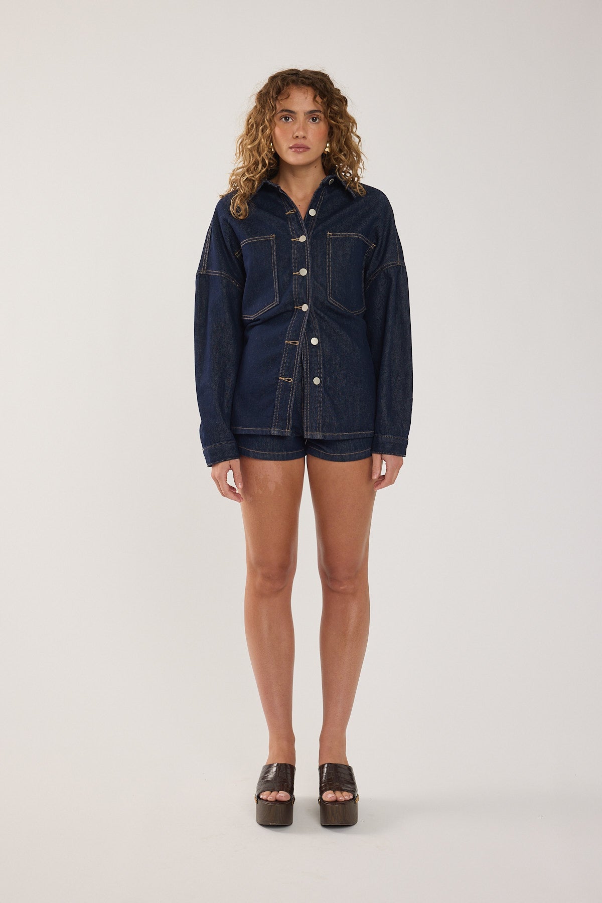 Perfect Stranger Wren Denim Over Shirt Dark Blue Denim