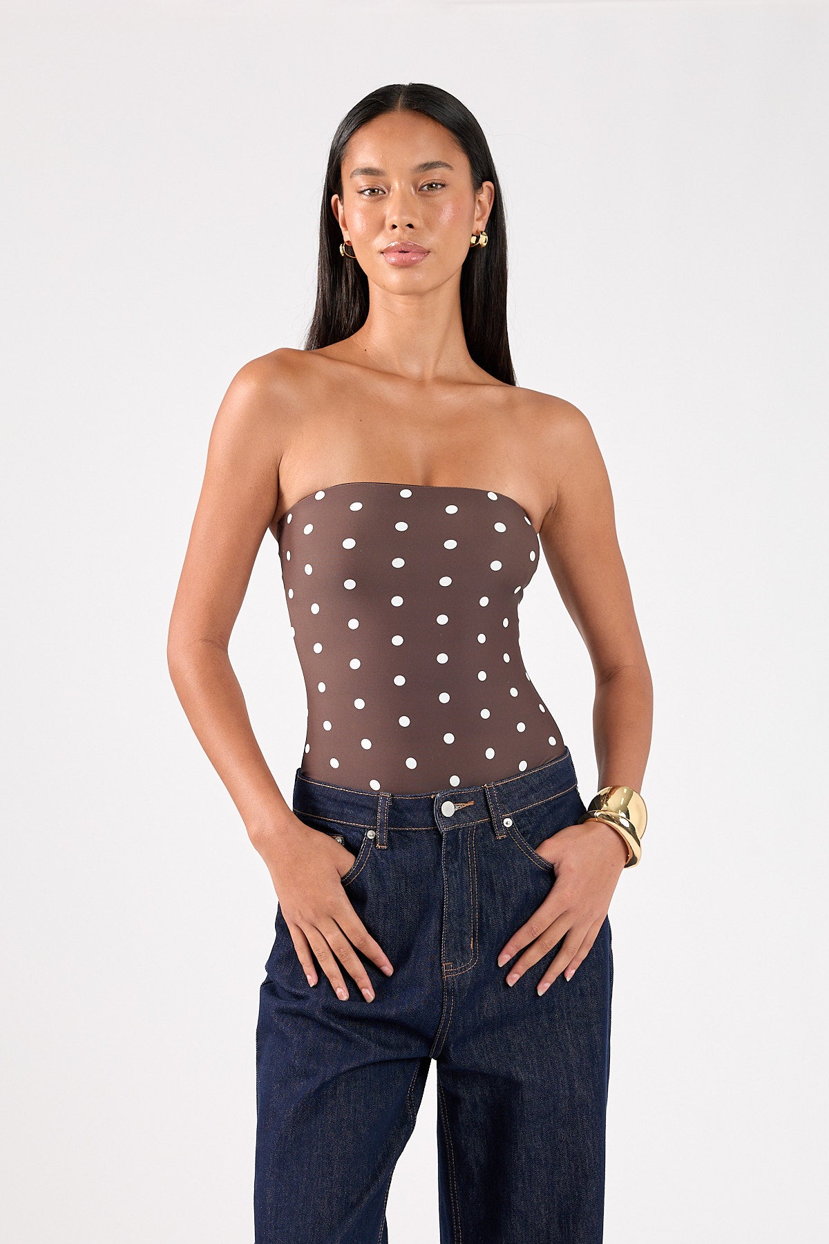 Perfect Stranger Auralie Strapless One Piece Brown Polka