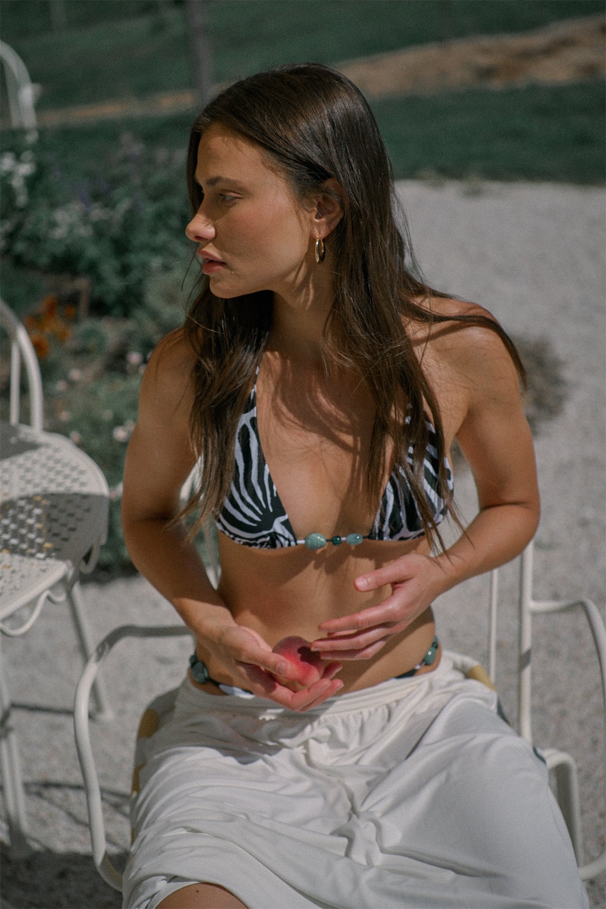 Perfect Stranger Drift Beaded Tie Bikini Top Black/White Print