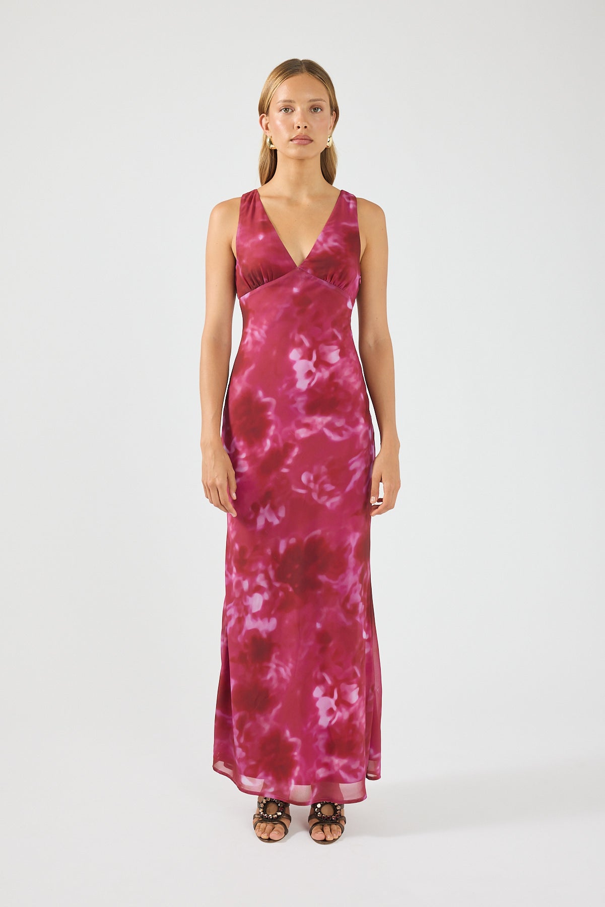Perfect Stranger Cerise Maxi Dress Pink Print