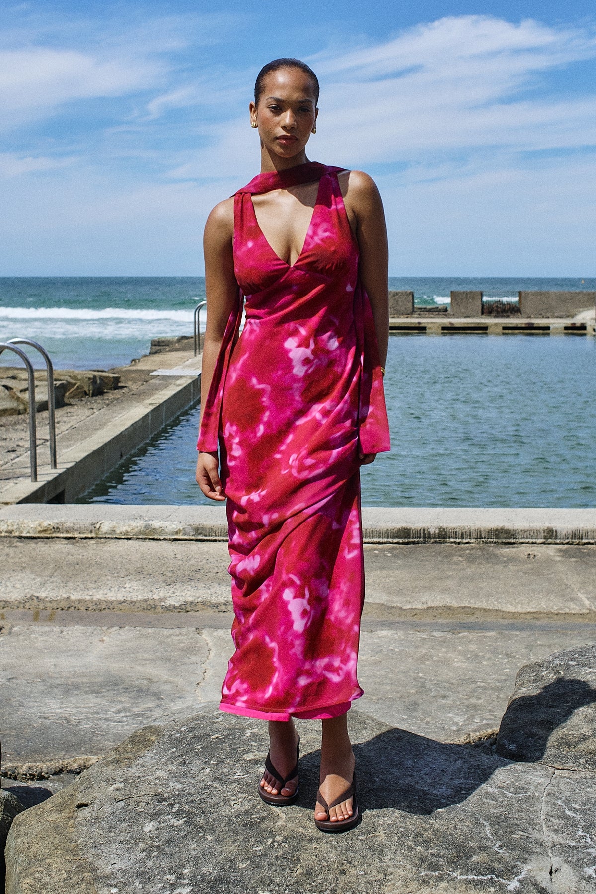 Perfect Stranger Cerise Maxi Dress Pink Print