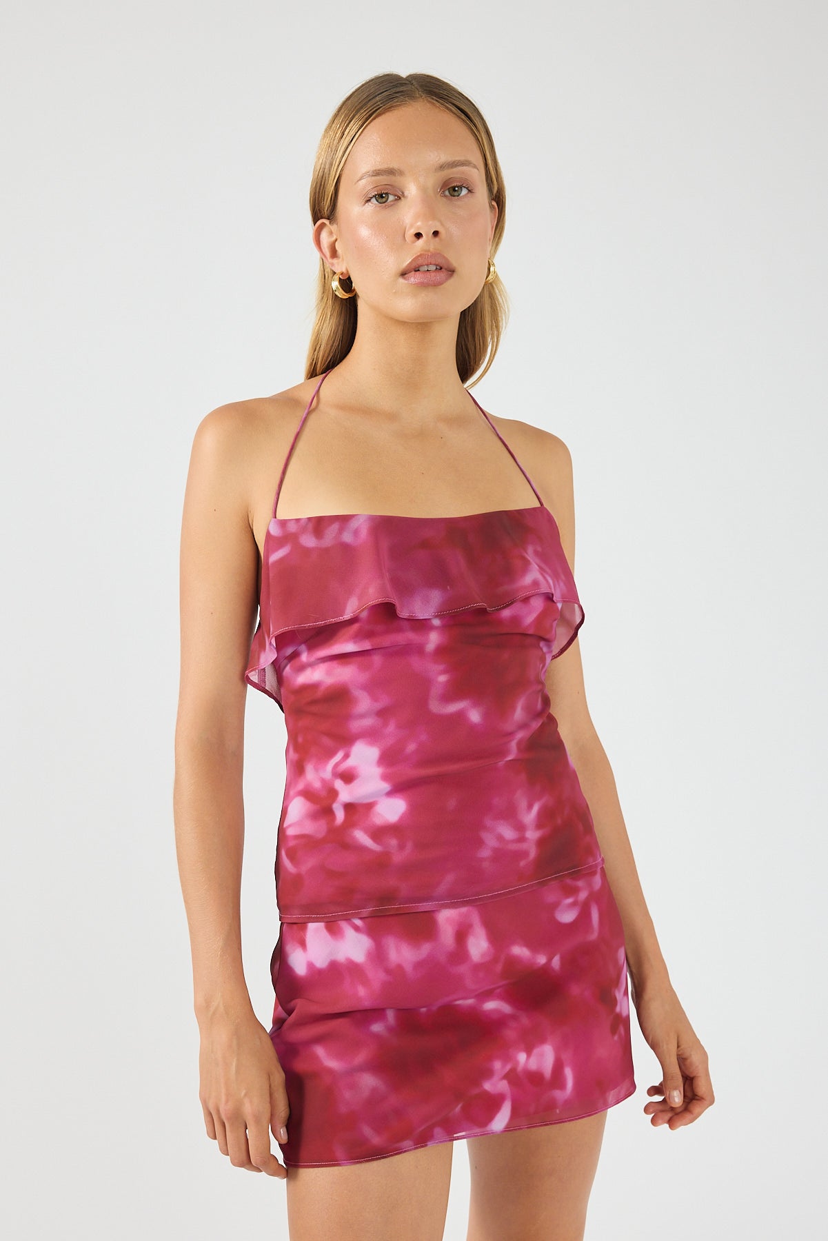 Perfect Stranger Cerise Scarf Top Pink Print