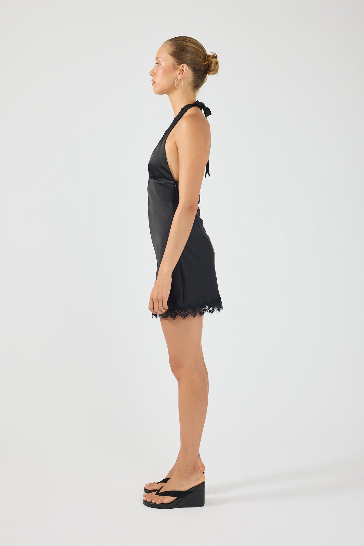 Perfect Stranger Evoke Satin Lace Mini Dress Black