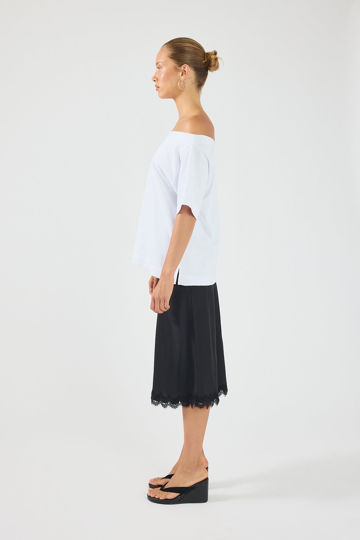 Perfect Stranger Evoke Satin Lace Midi Skirt Black