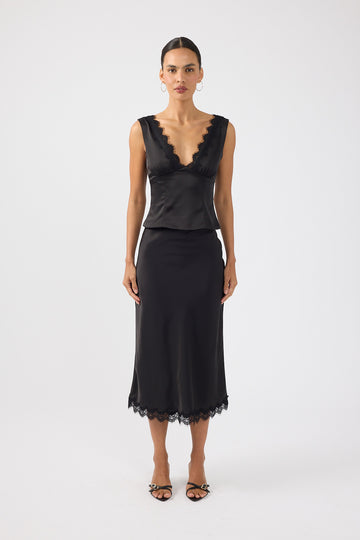Perfect Stranger Evoke Satin Lace Top Black