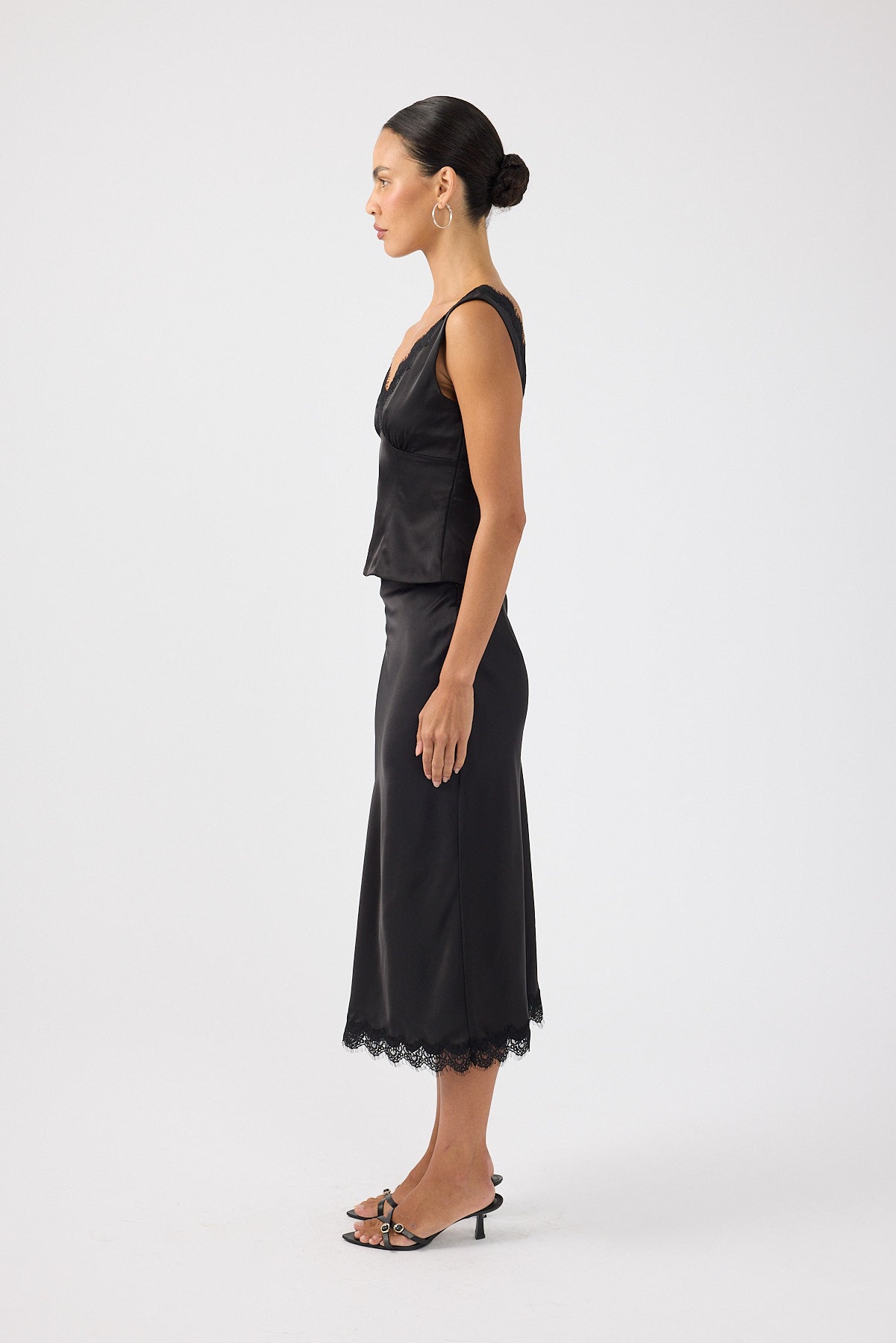 Perfect Stranger Evoke Satin Lace Top Black
