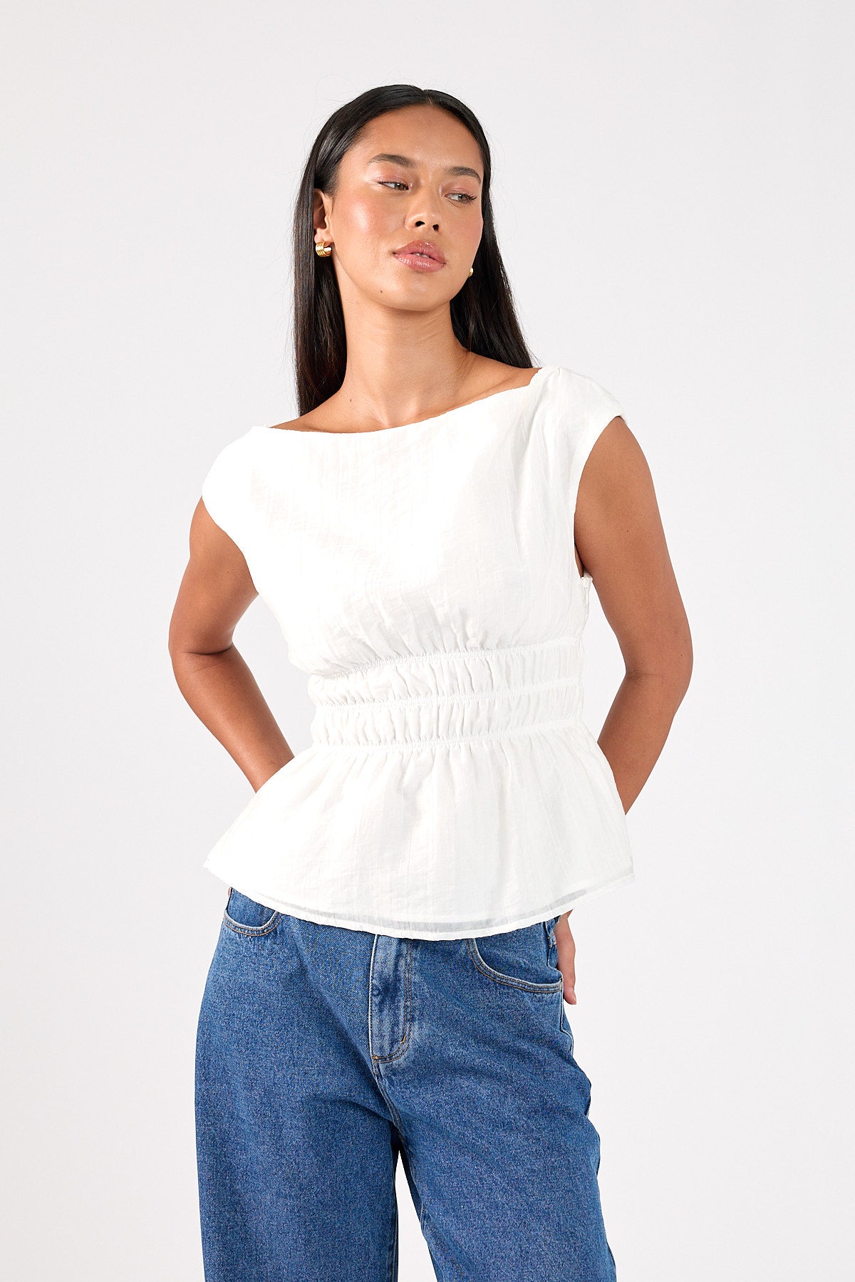 Perfect Stranger Claudette Shirred Top White