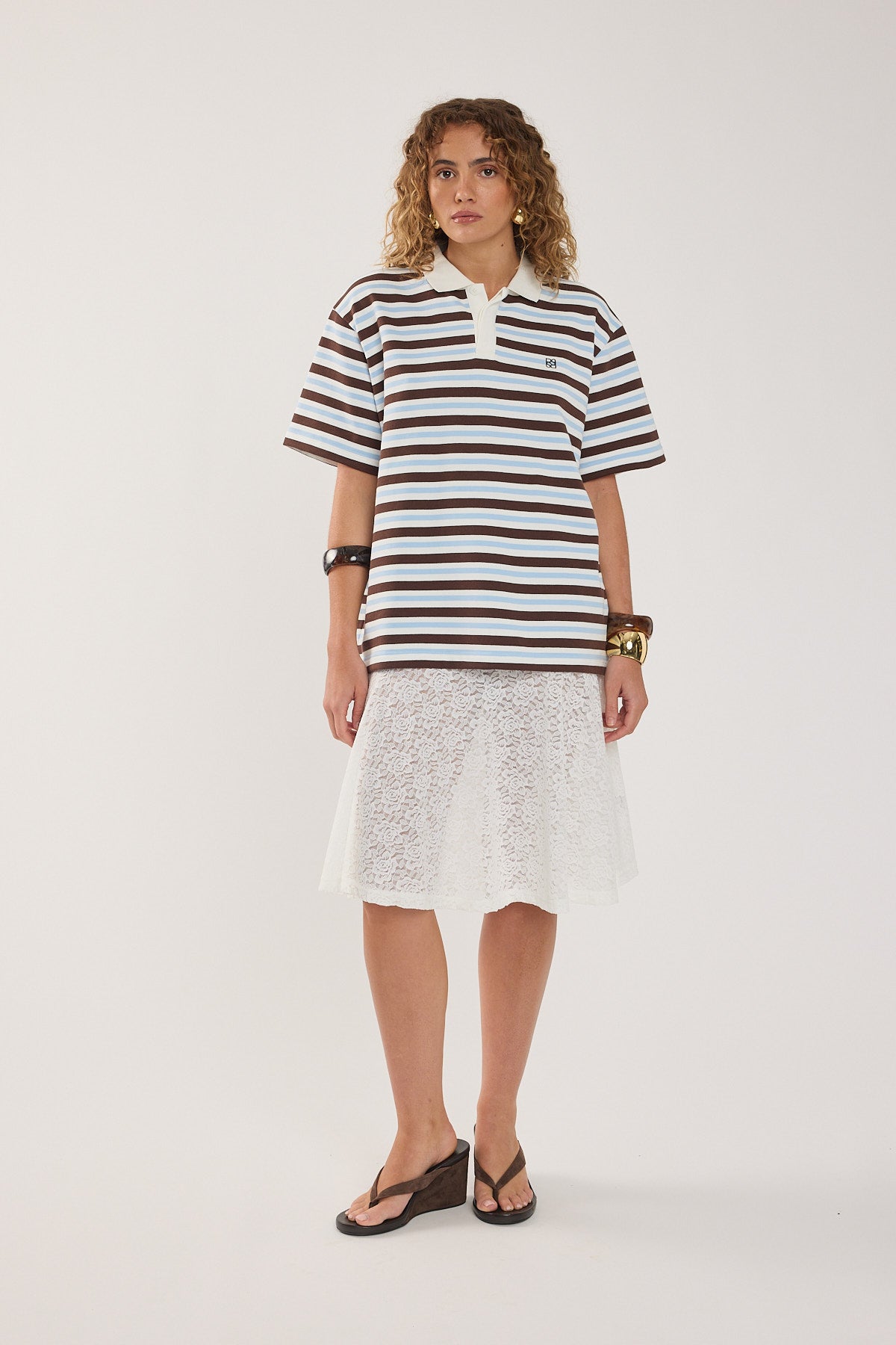 Perfect Stranger Hailey Short Sleeve Rugby Top Brown Stripe