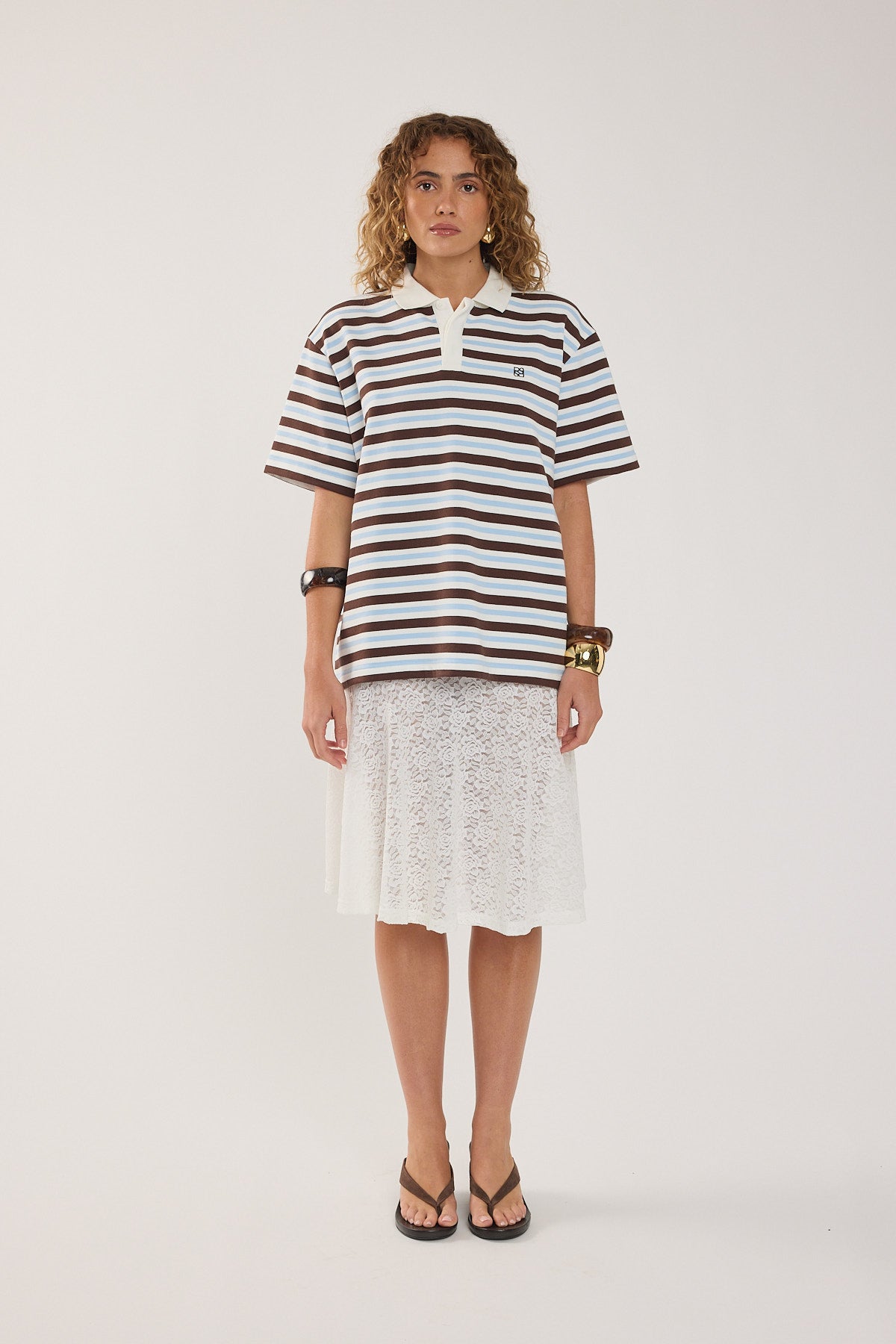 Perfect Stranger Hailey Short Sleeve Rugby Top Brown Stripe