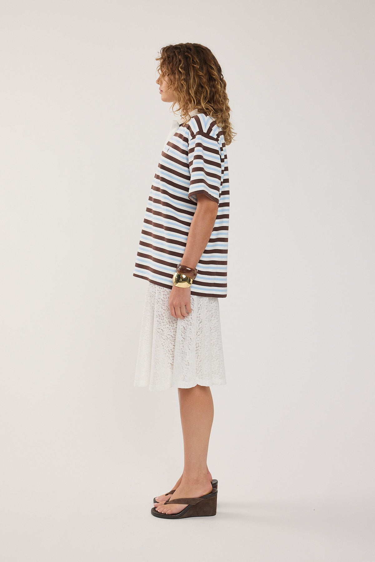 Perfect Stranger Hailey Short Sleeve Rugby Top Brown Stripe