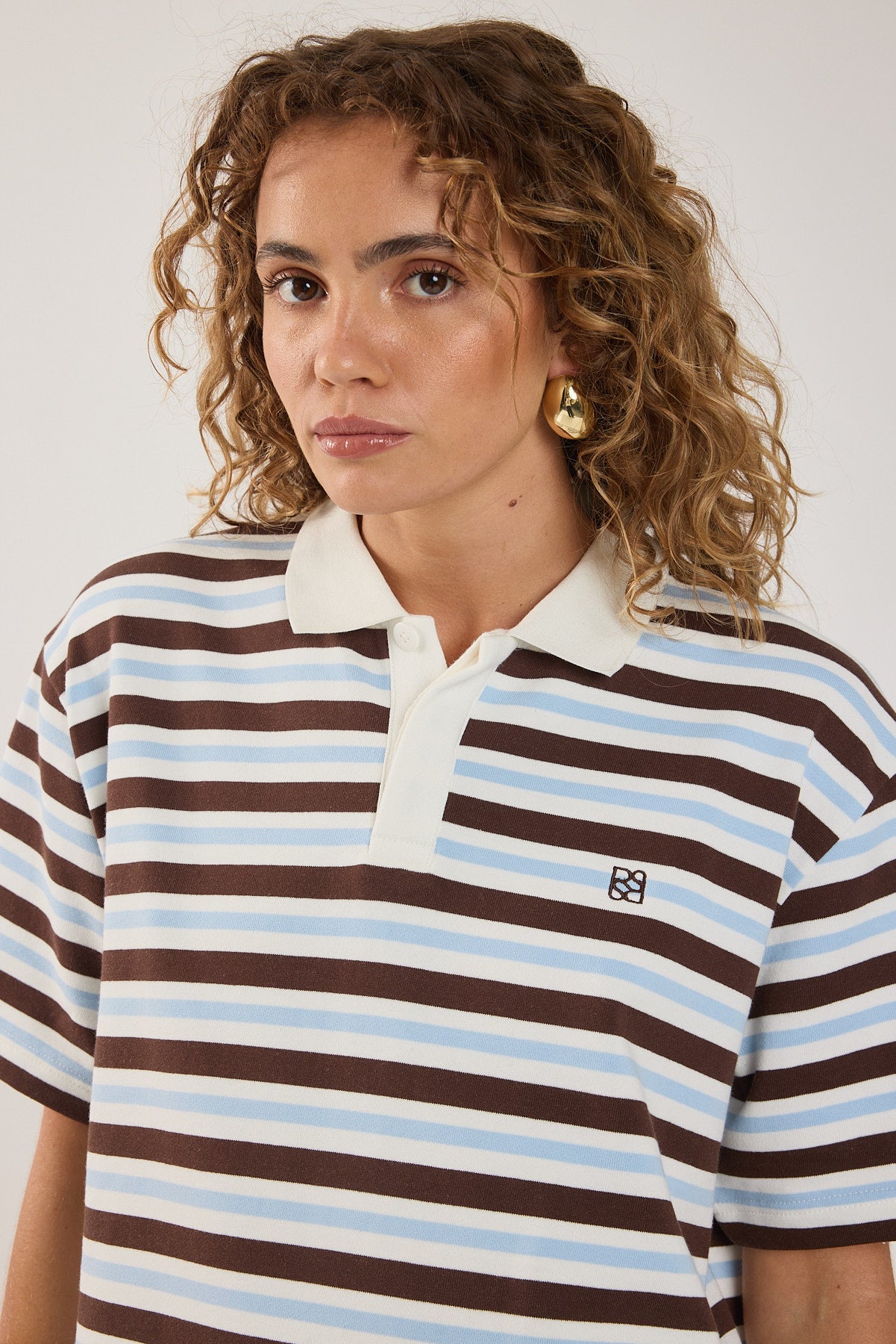 Perfect Stranger Hailey Short Sleeve Rugby Top Brown Stripe