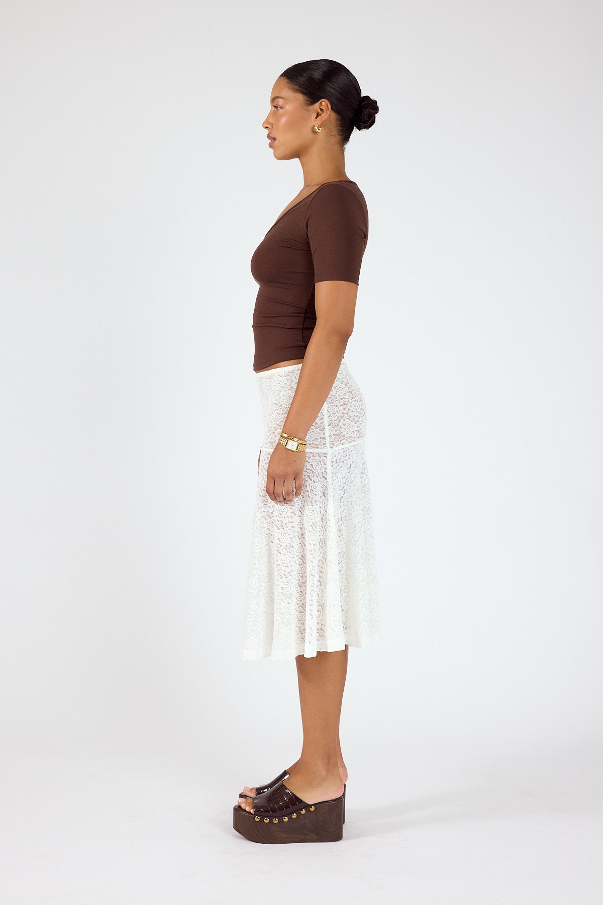 Perfect Stranger Longline V-Neck Tee Brown