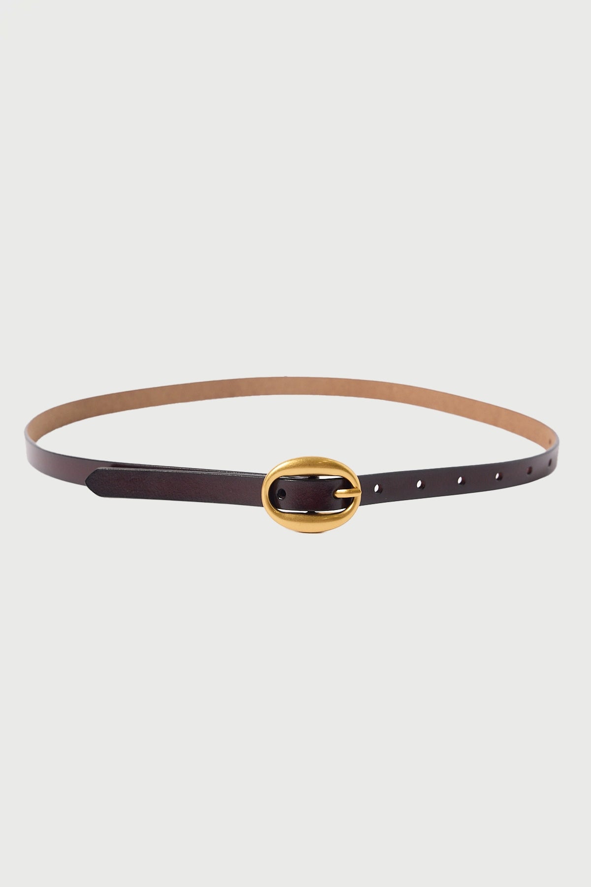 Perfect Stranger Oval Leather Thin Belt Brown