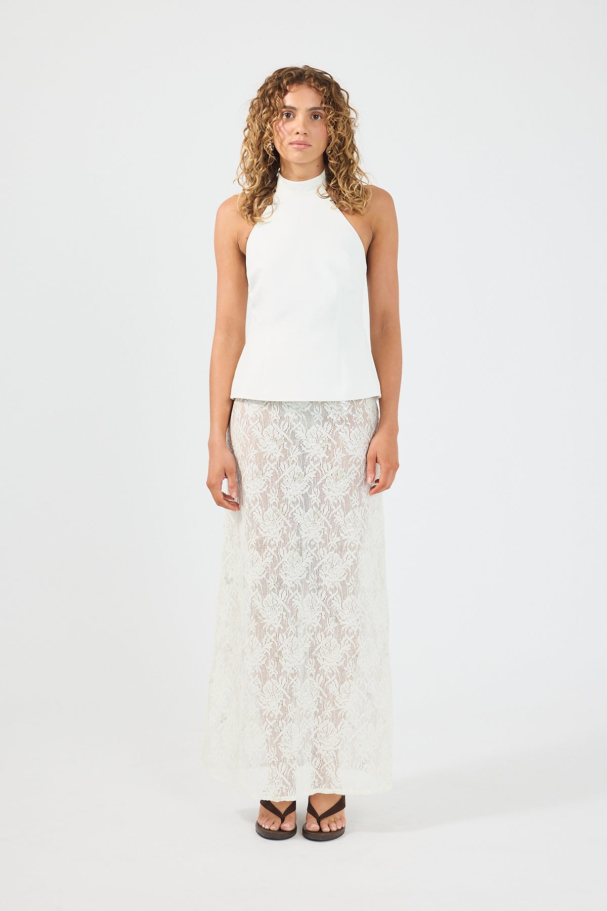 Perfect Stranger Beck Buckle Halter Top Off White