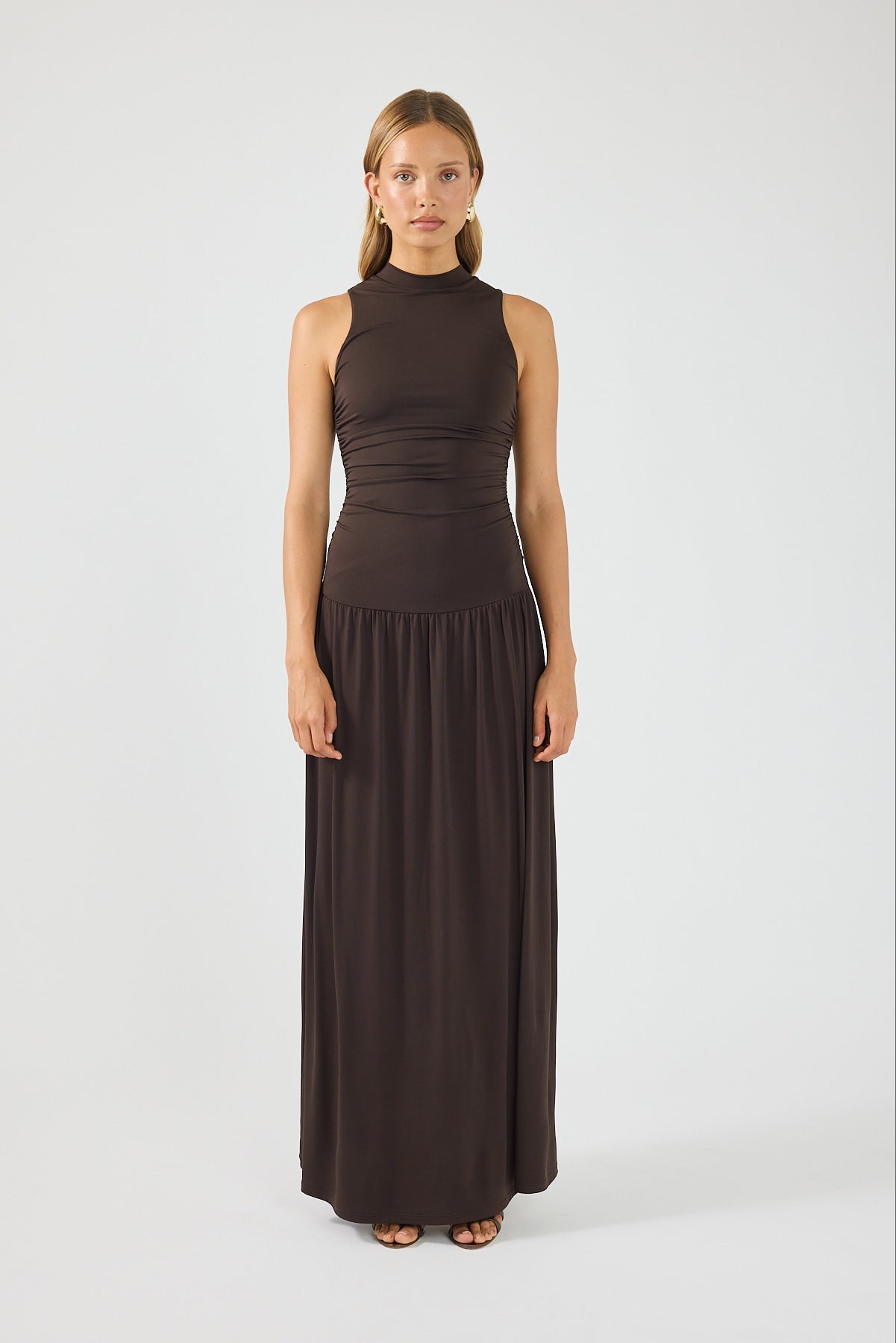 Perfect Stranger Camille High Neck Maxi Dress Brown Perfect Stranger Camille High Neck Maxi Dress Brown