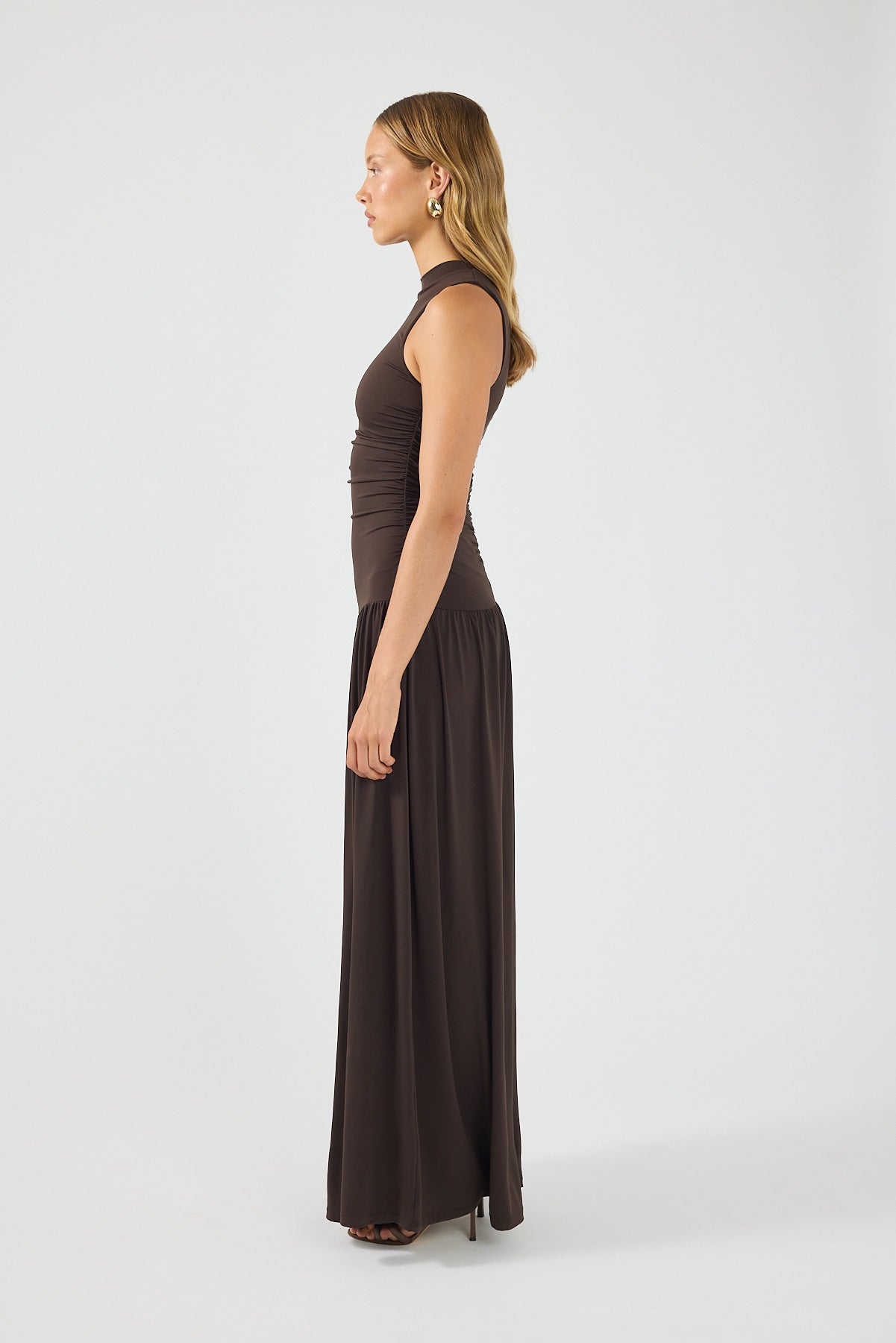 Perfect Stranger Camille High Neck Maxi Dress Brown