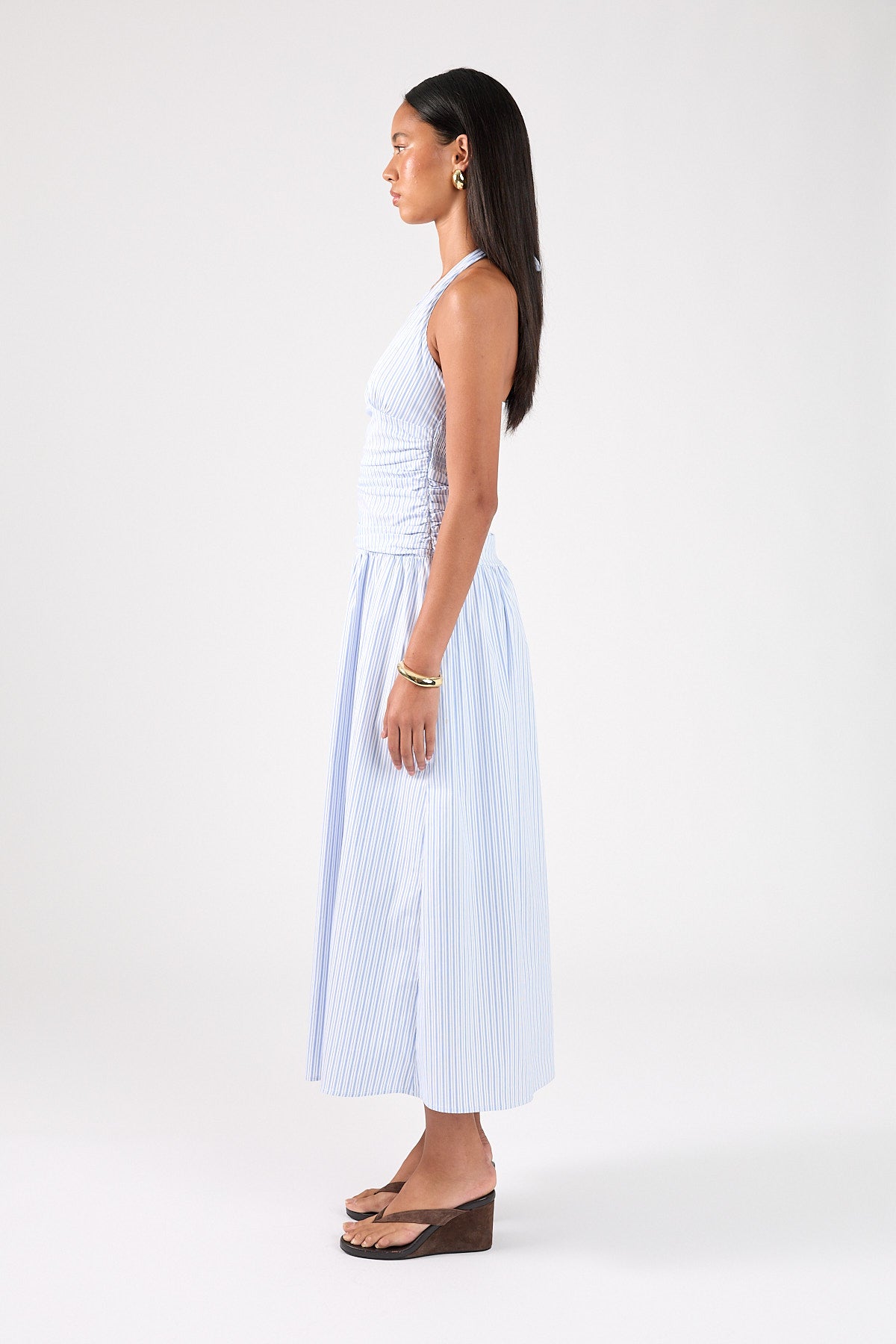 Perfect Stranger Skye Stripe Halter Maxi Dress Blue Stripe