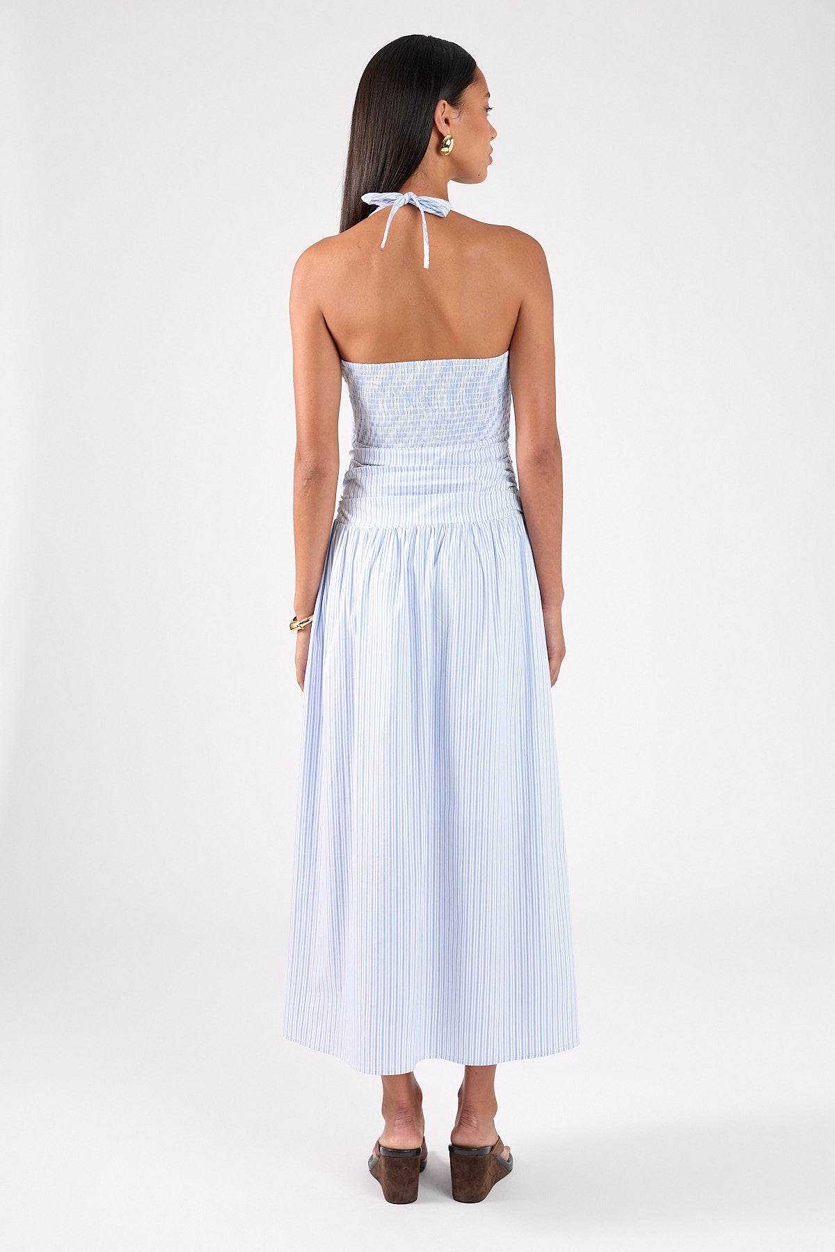 Perfect Stranger Skye Stripe Halter Maxi Dress Blue Stripe