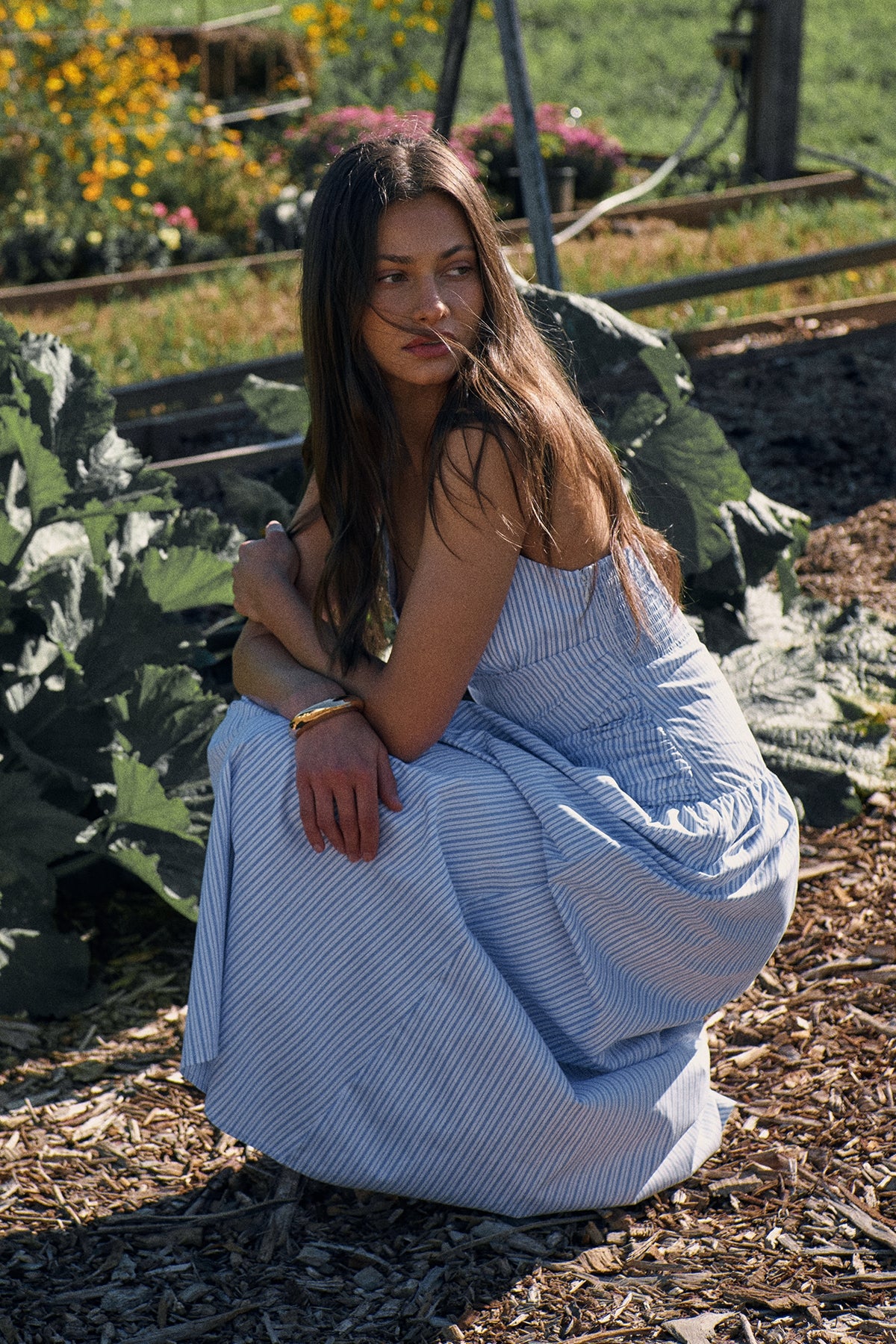 Perfect Stranger Skye Stripe Halter Maxi Dress Blue Stripe