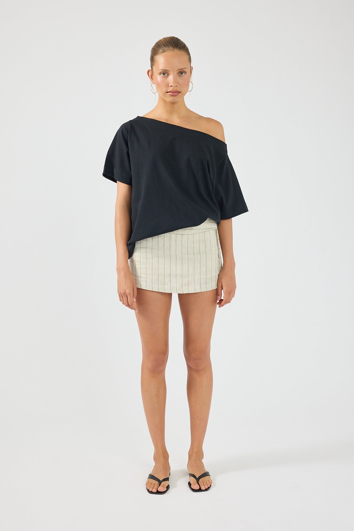 Perfect Stranger Adore Linen Skort Oat Stripe