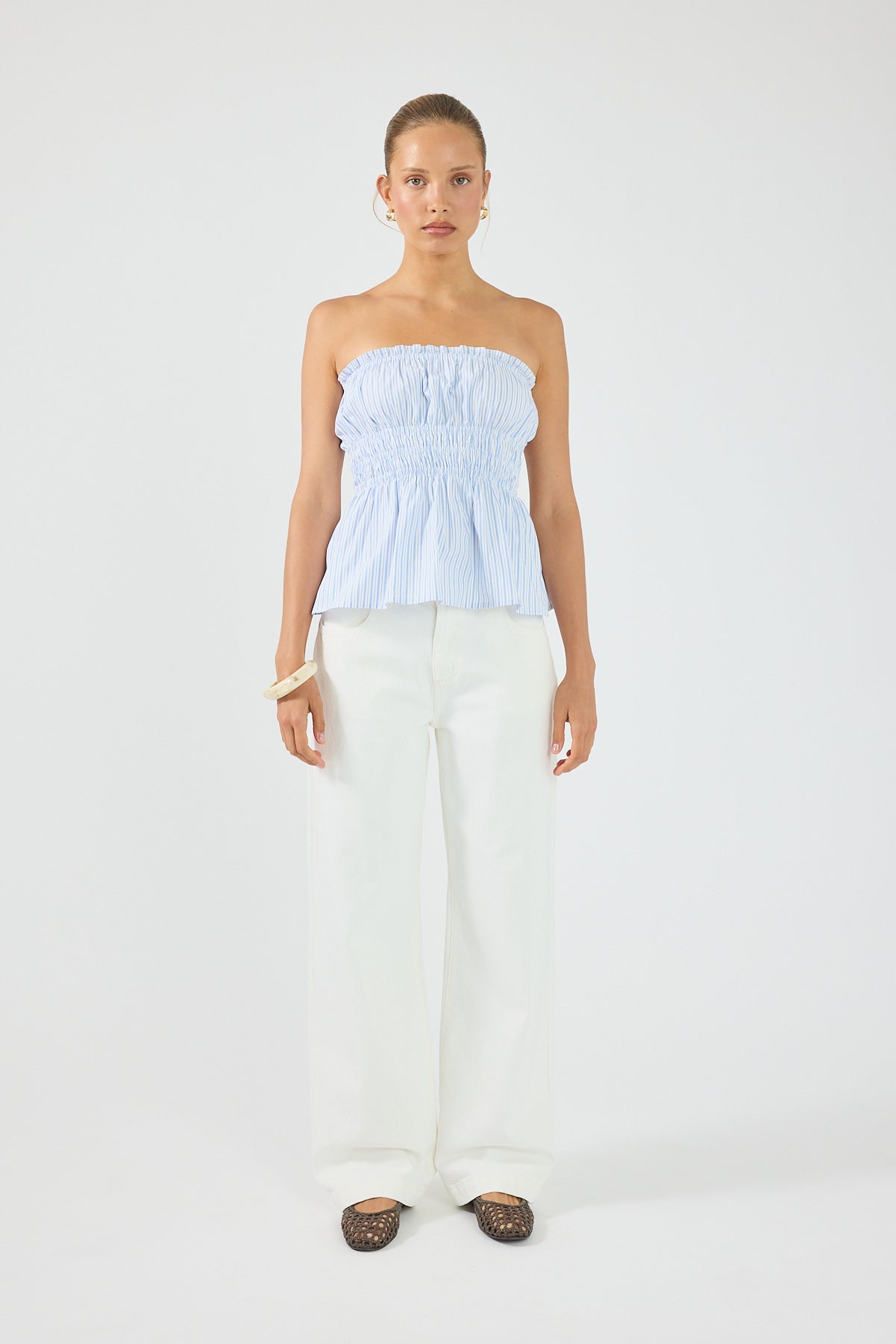 Perfect Stranger Skye Stripe Strapless Top Blue Stripe