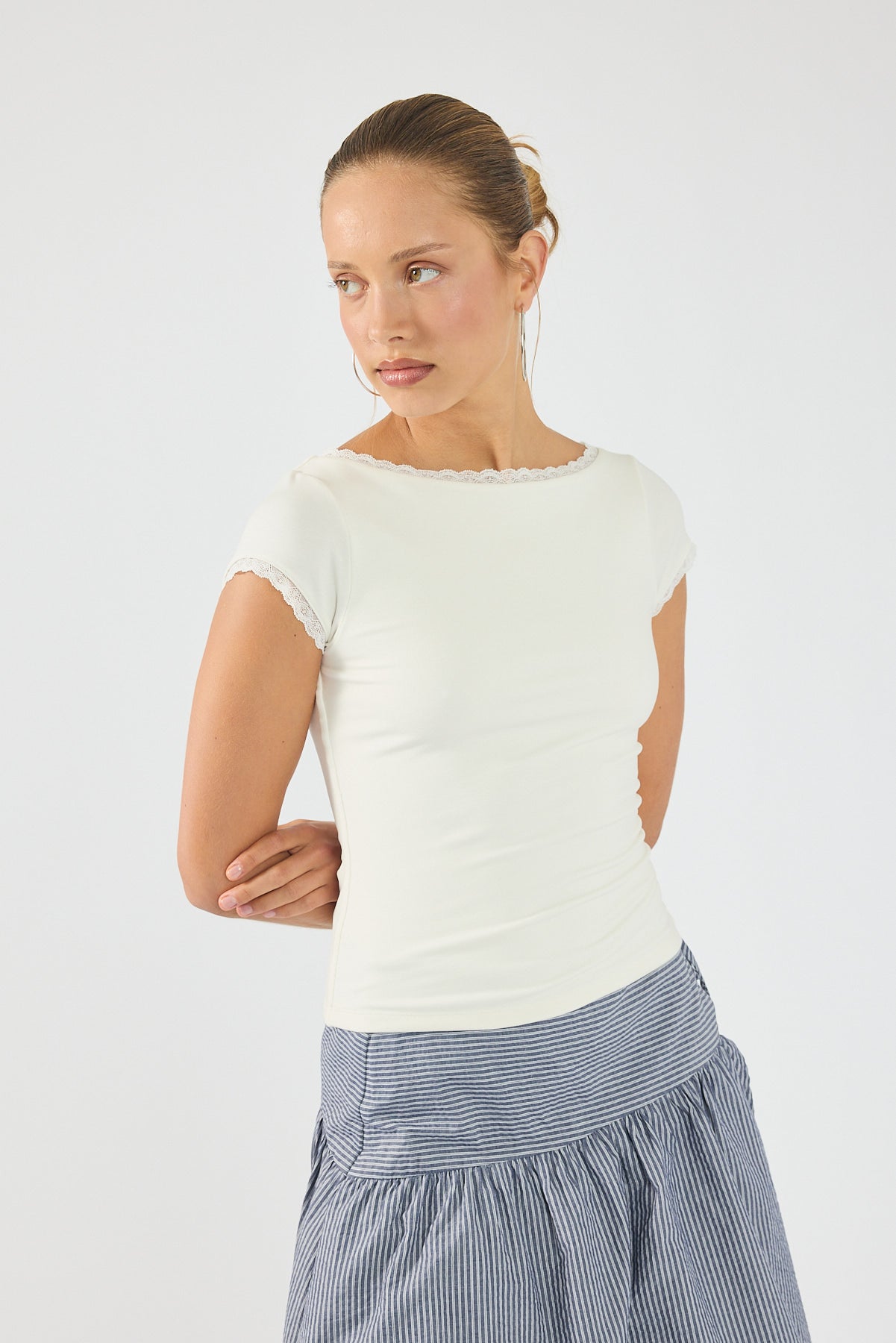Perfect Stranger Lace Boat Neck T-Shirt White
