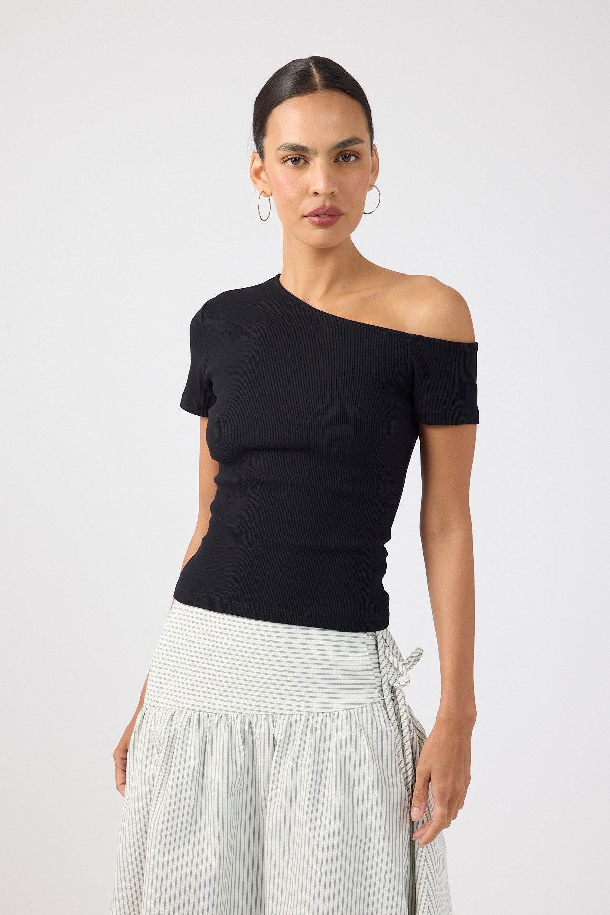 Perfect Stranger One Shoulder Ribbed T-shirt Black