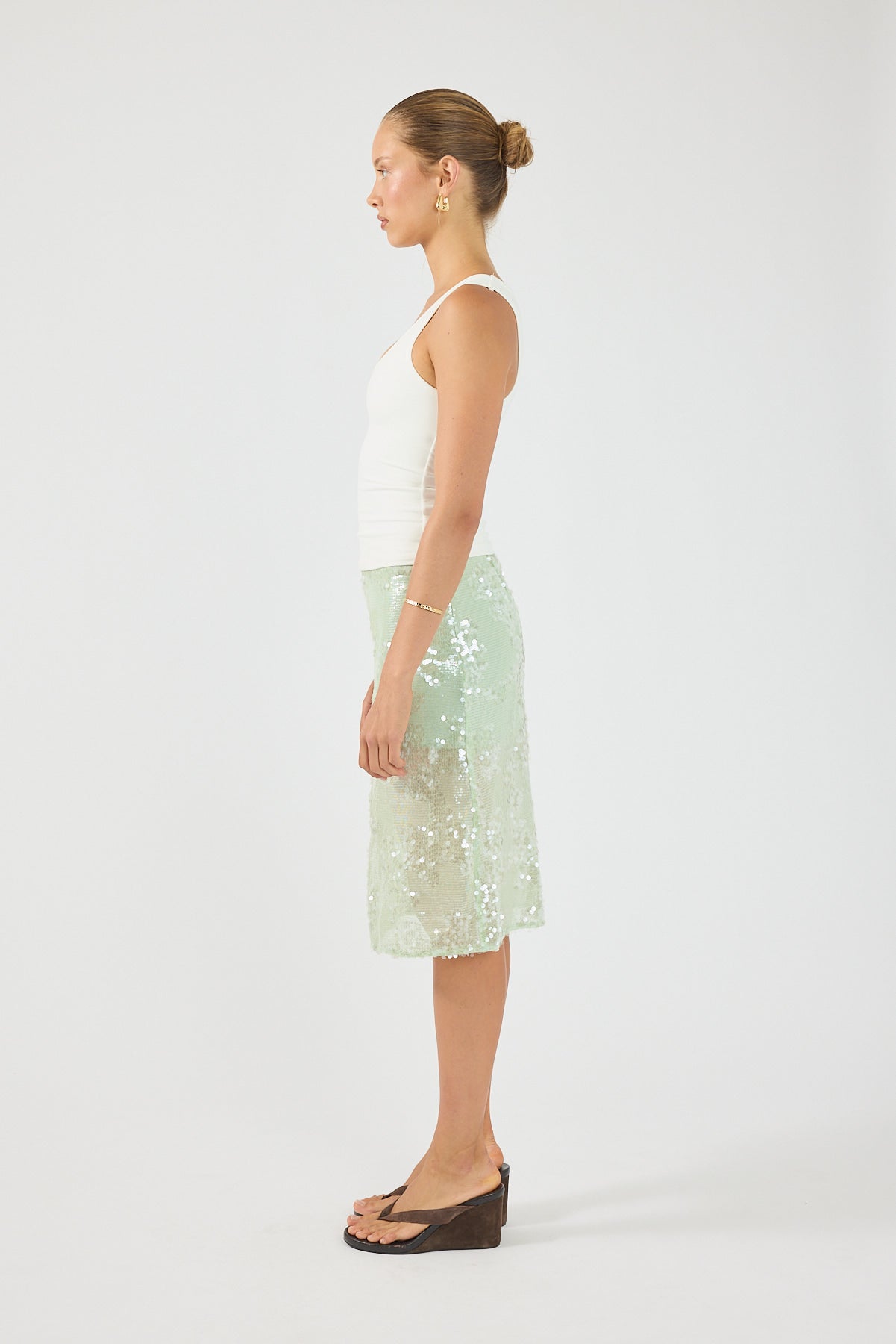 Perfect Stranger Zelie Sequin Midi Skirt Mint