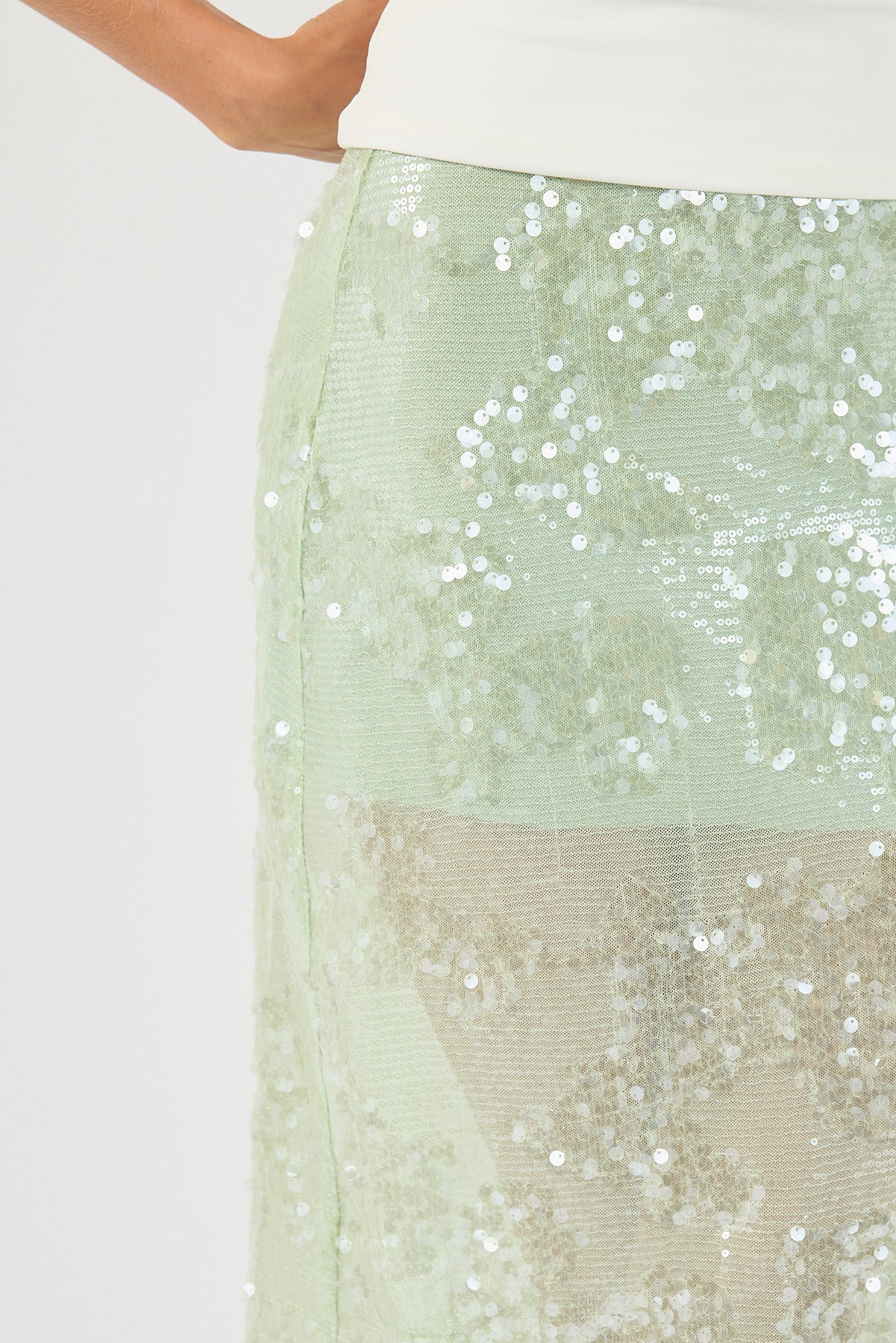 Perfect Stranger Zelie Sequin Midi Skirt Mint