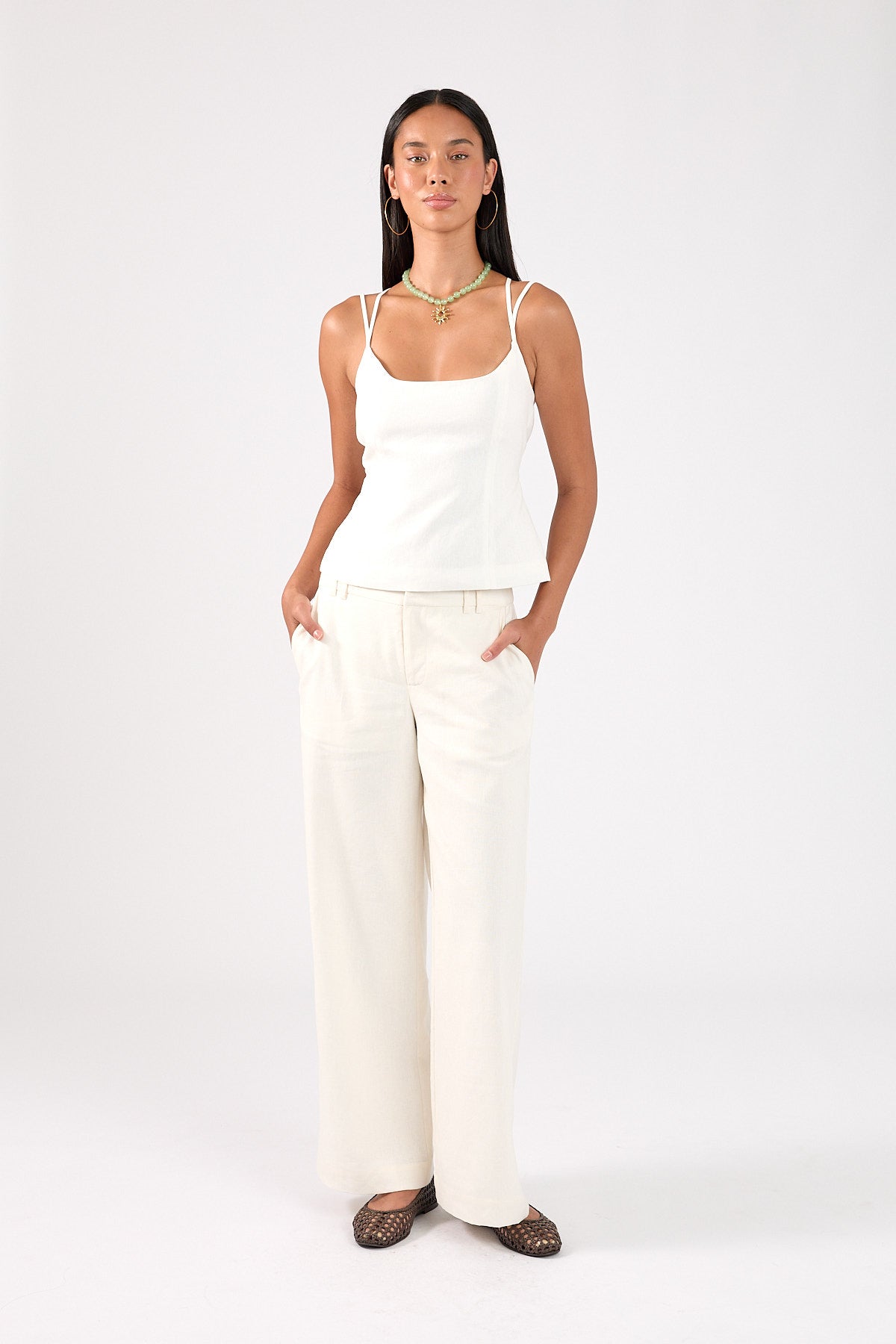 Perfect Stranger Tauni Linen Lace Up Back Top White