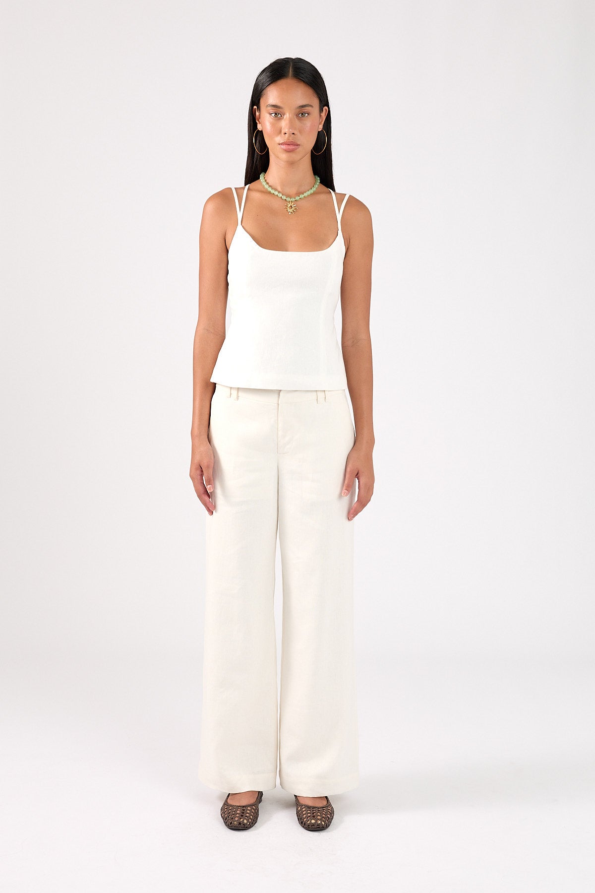 Perfect Stranger Tauni Linen Lace Up Back Top White