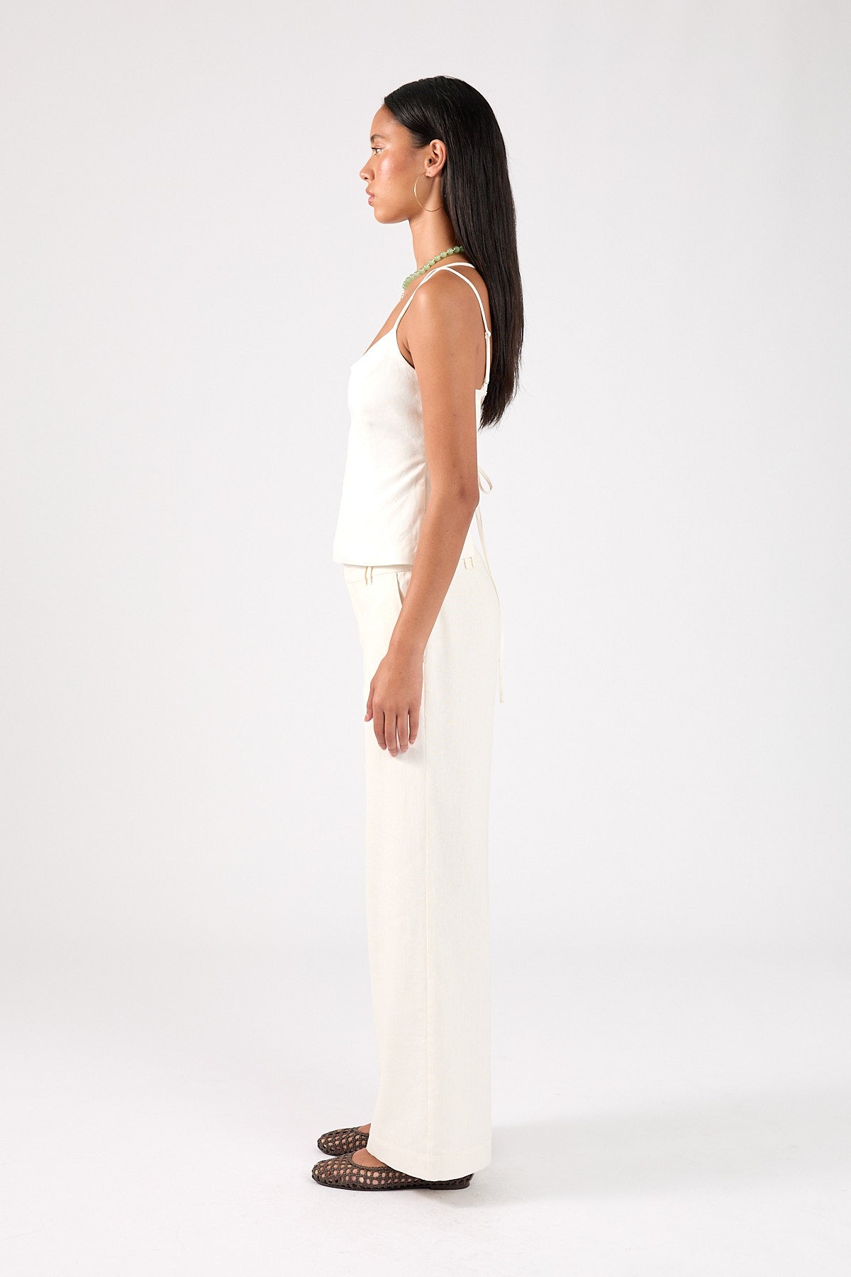 Perfect Stranger Tauni Linen Lace Up Back Top White