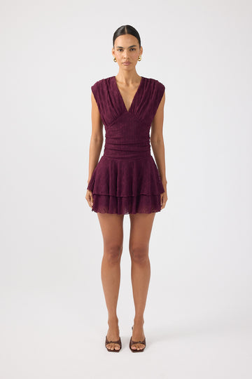 Perfect Stranger Ardena Frill Mini Dress Plum