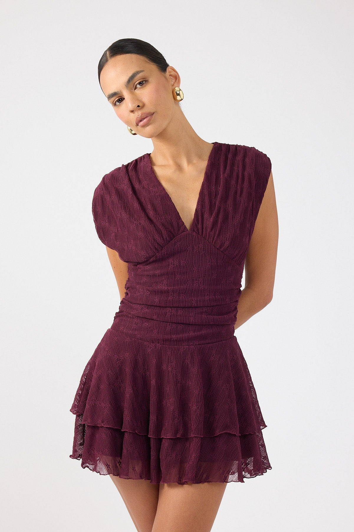 Perfect Stranger Ardena Frill Mini Dress Plum