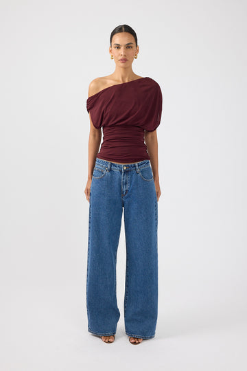 Perfect Stranger Vionne Mesh Off Shoulder Top Plum