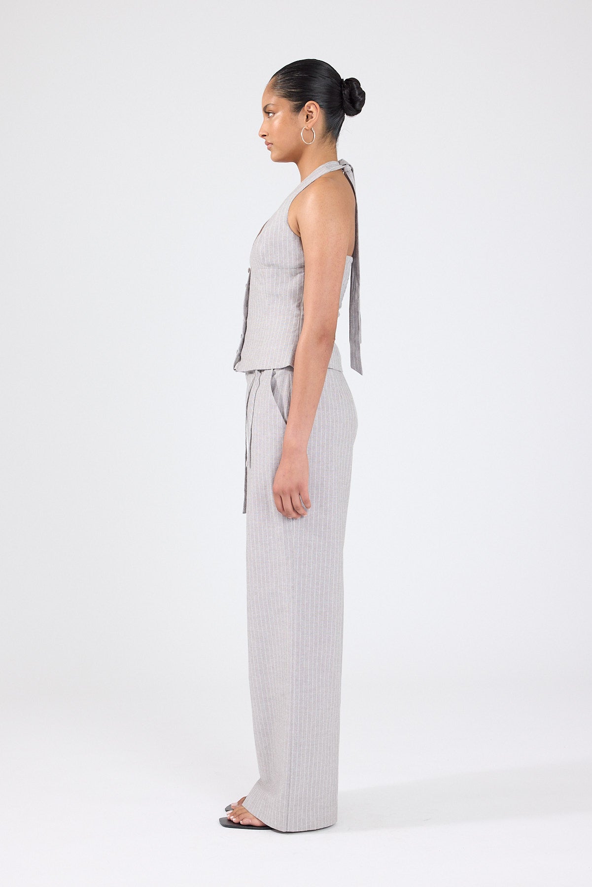 Perfect Stranger Rowe Halter Top Grey Pinstripe