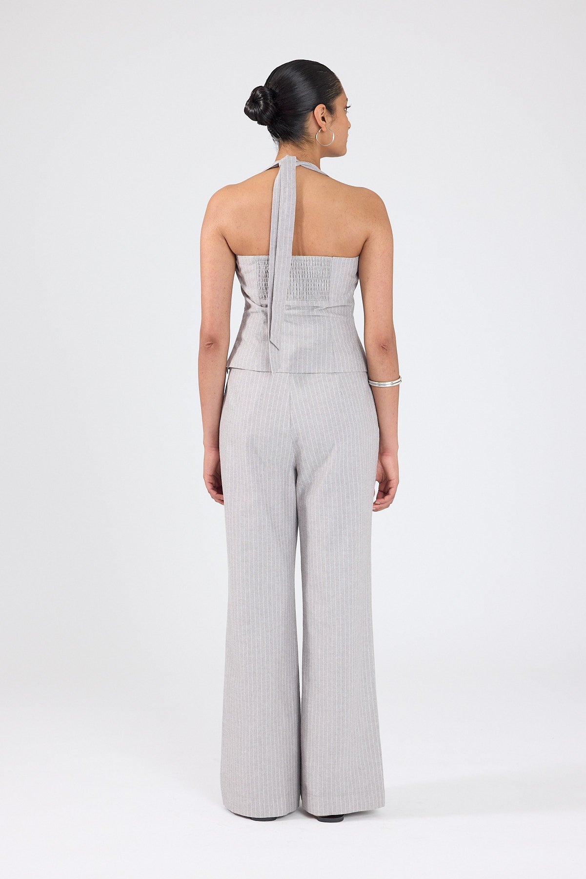 Perfect Stranger Rowe Halter Top Grey Pinstripe