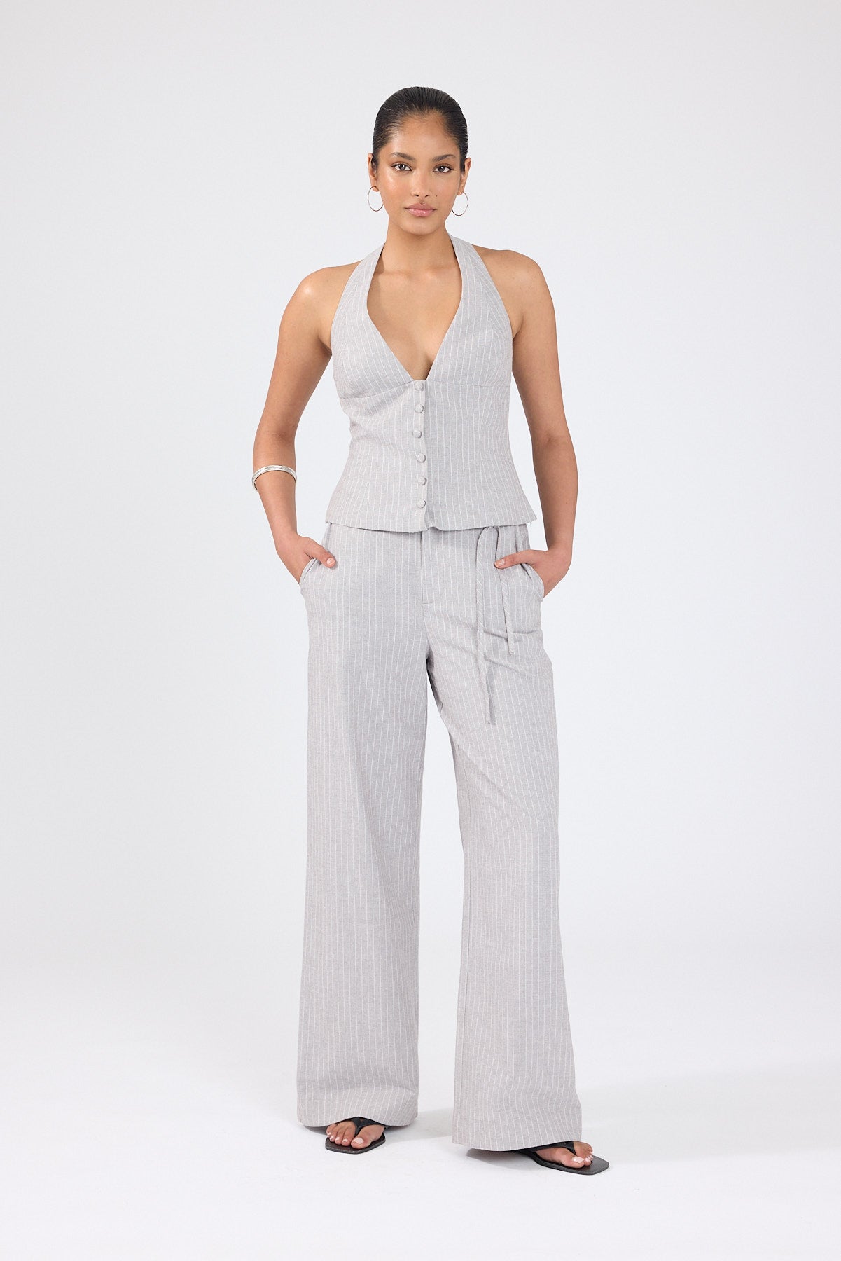 Perfect Stranger Rowe Mid Rise Pant Grey Pinstripe