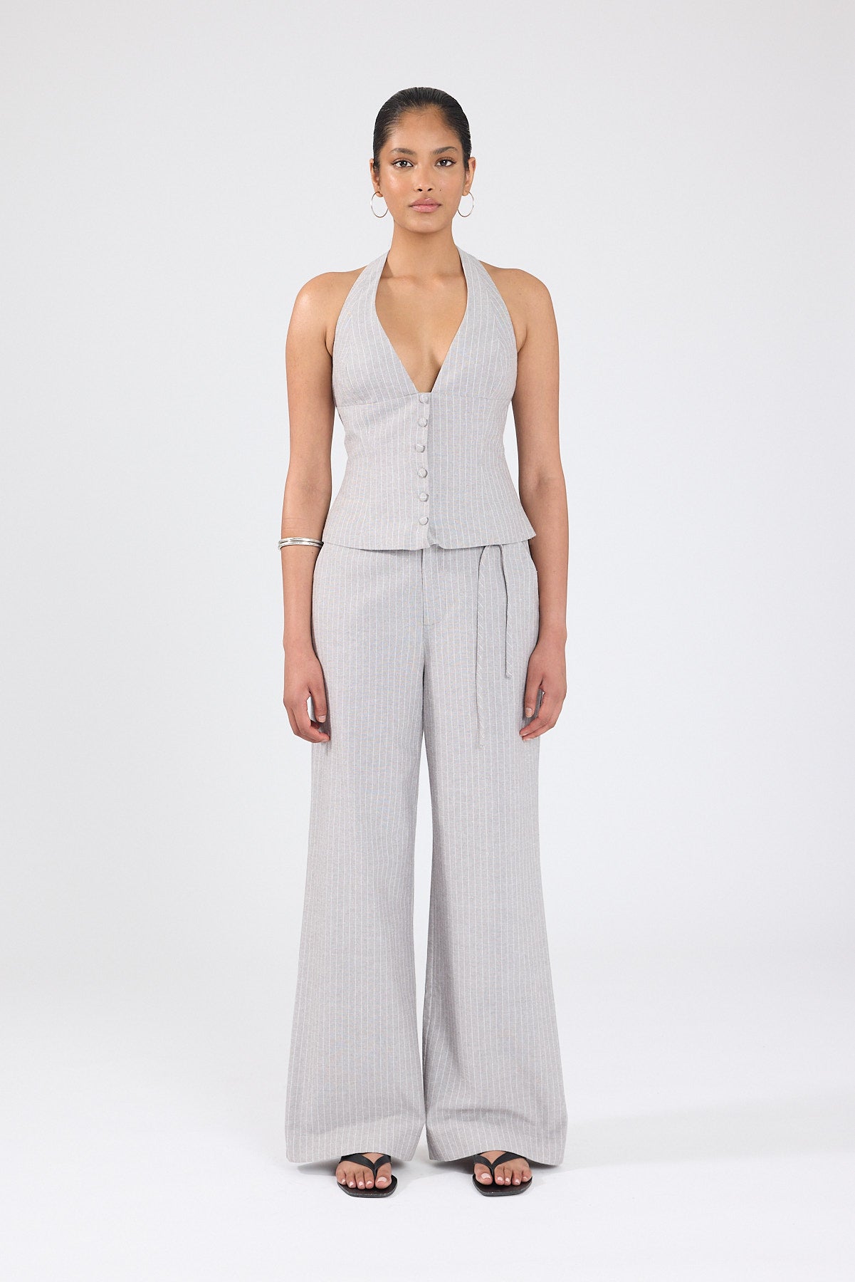 Perfect Stranger Rowe Mid Rise Pant Grey Pinstripe