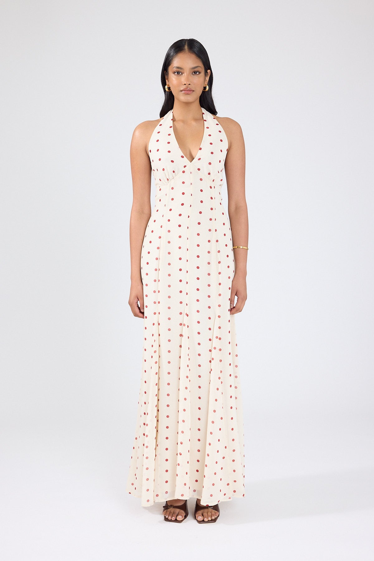 Perfect Stranger Ivana Halter Chiffon Maxi Dress Cream/Red Polka Dot